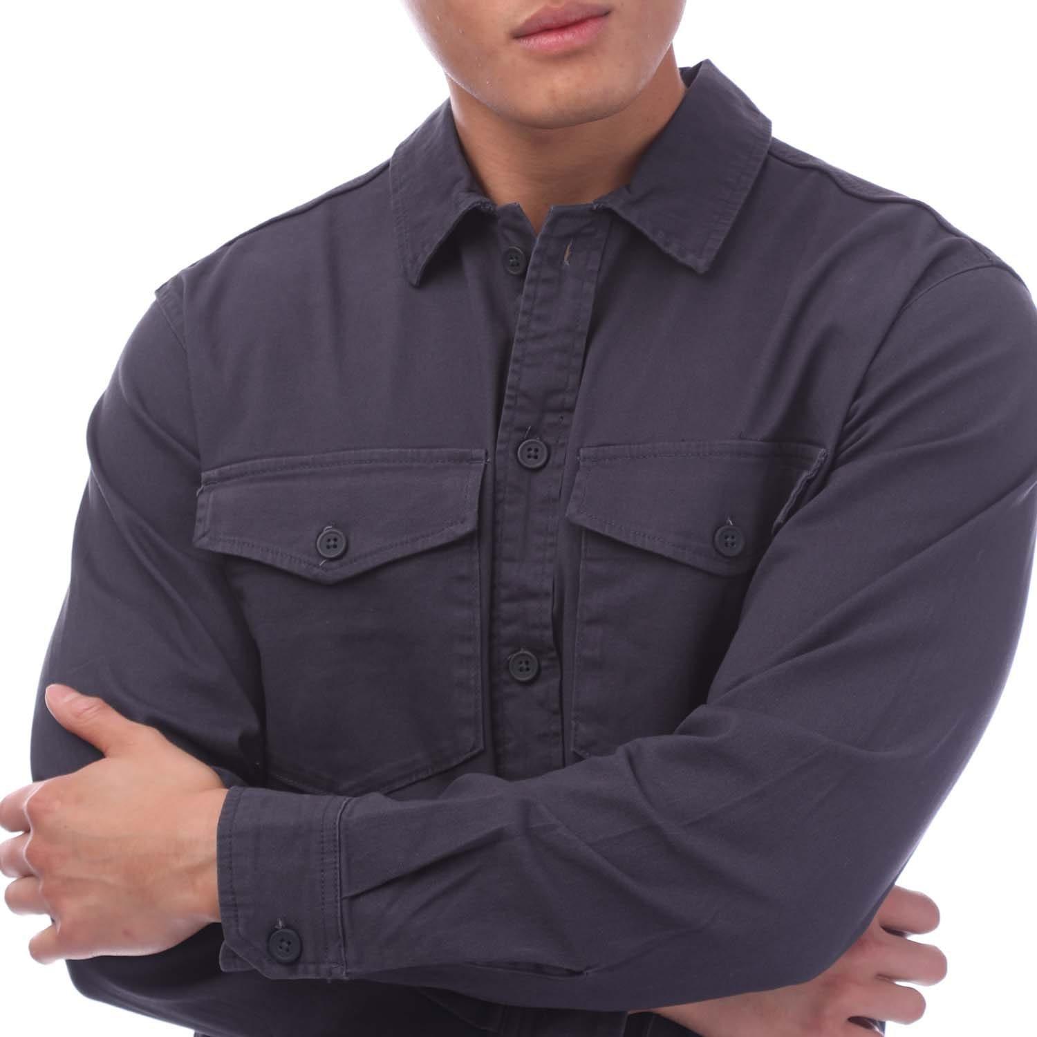 Navy - Jack and Jones - Stretch Over Shirt - 4