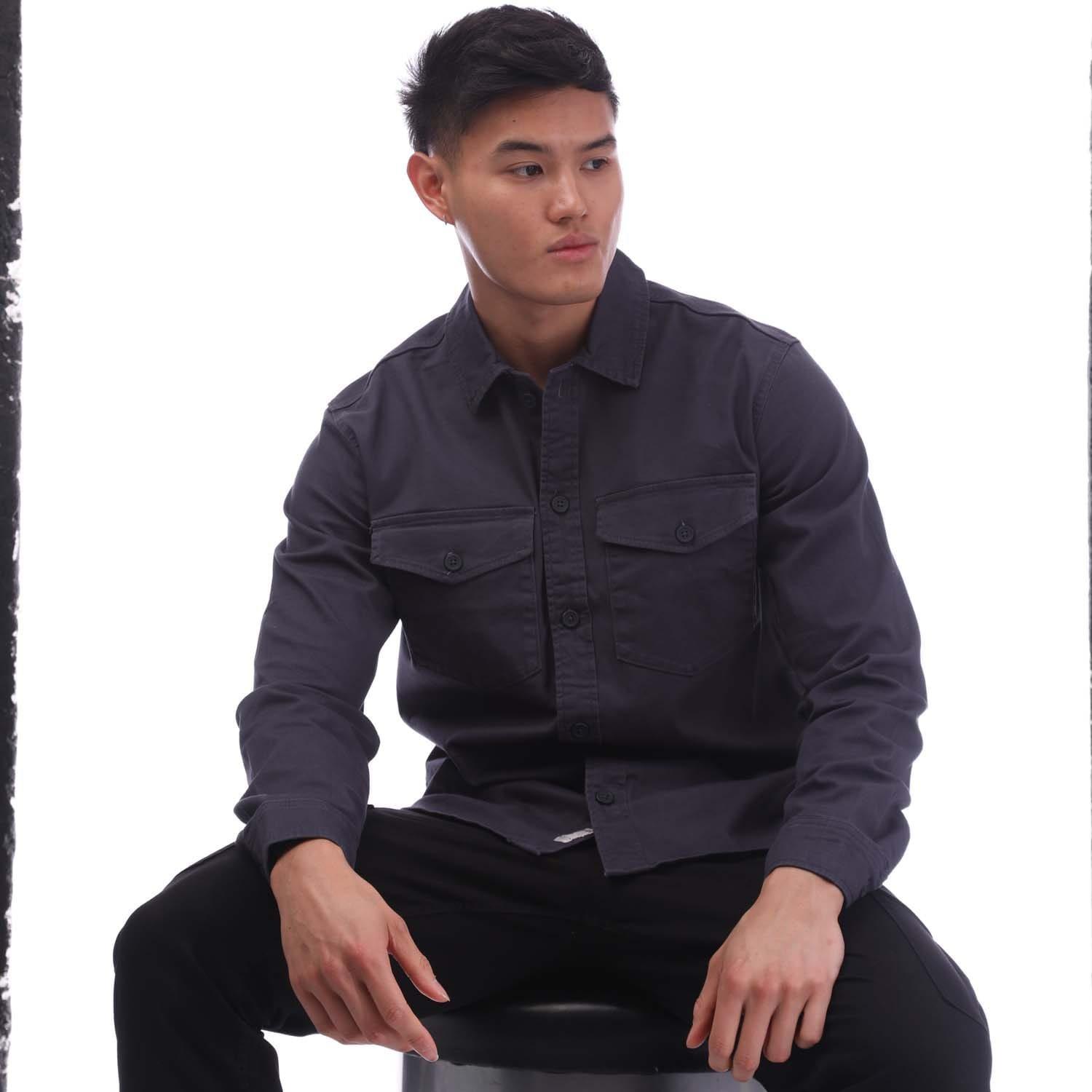 Navy - Jack and Jones - Stretch Over Shirt - 5
