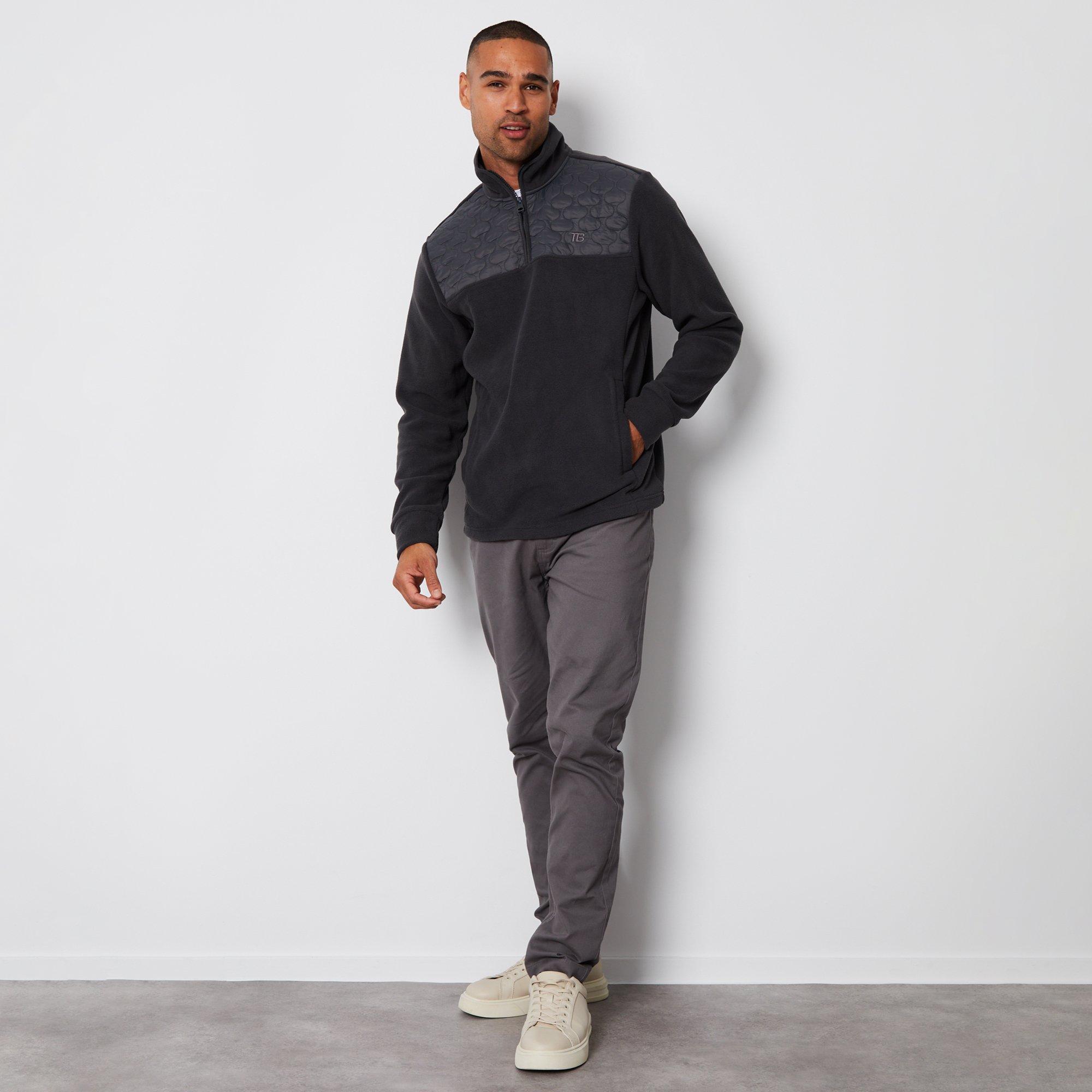 Charcoal - Threadbare - Quarter Zip Quilted Fleece Jumper - 3
