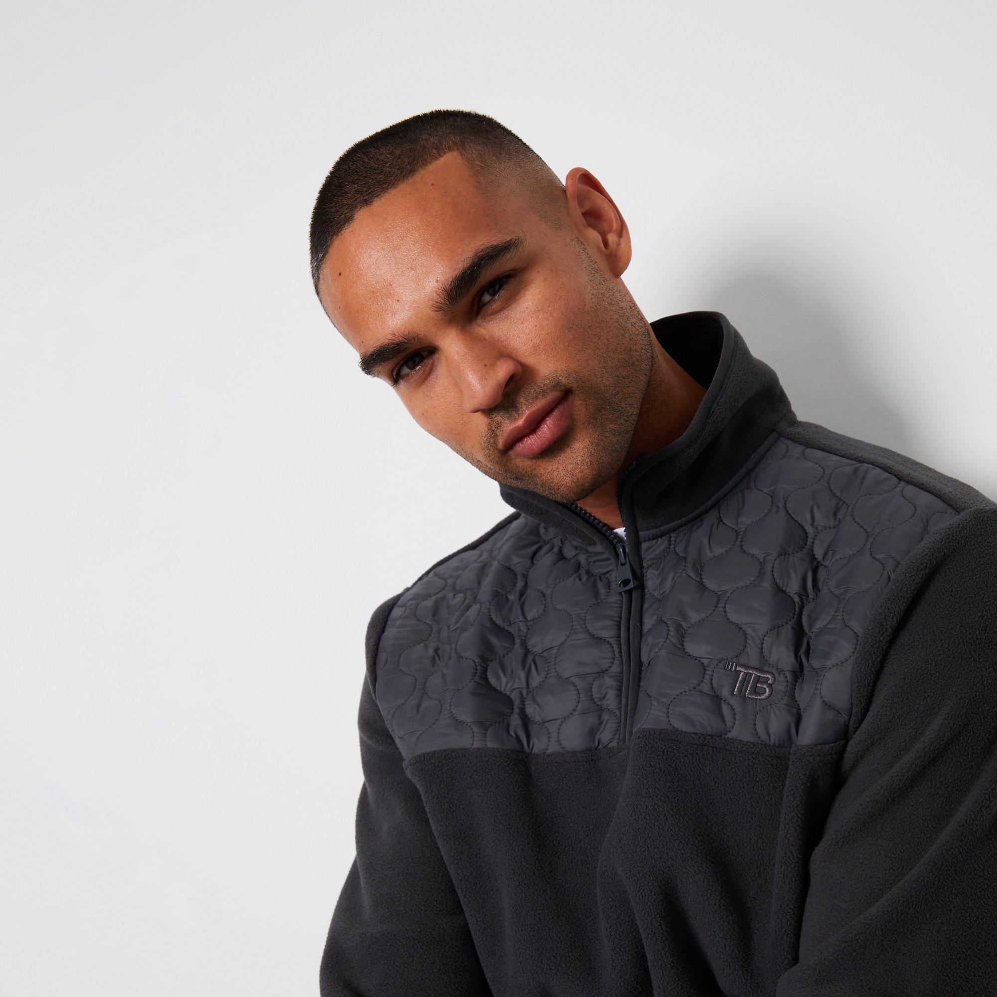 Charcoal - Threadbare - Quarter Zip Quilted Fleece Jumper - 4