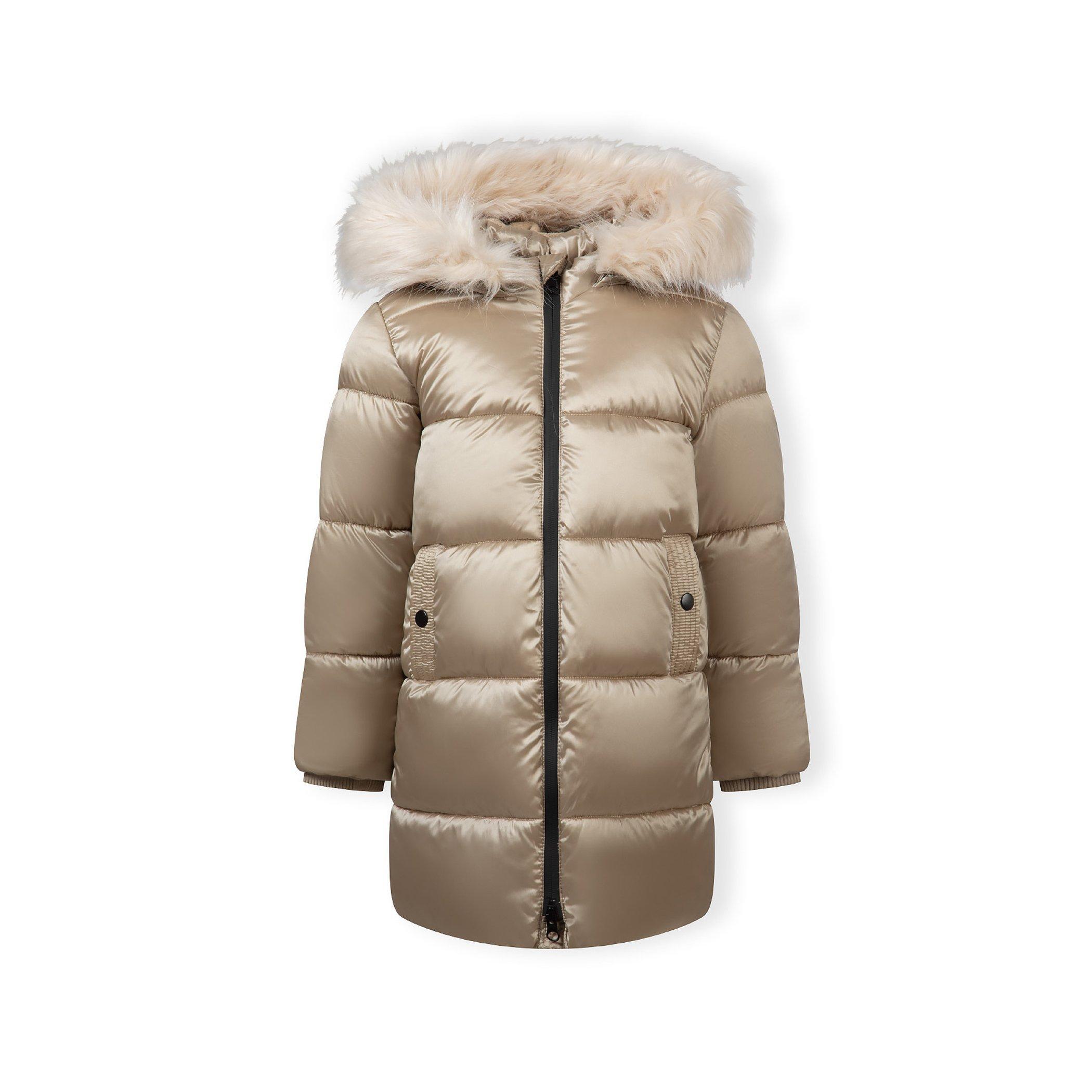 Gold - Minoti - Girls long quilted winter coat with faux fur trim gold - 1