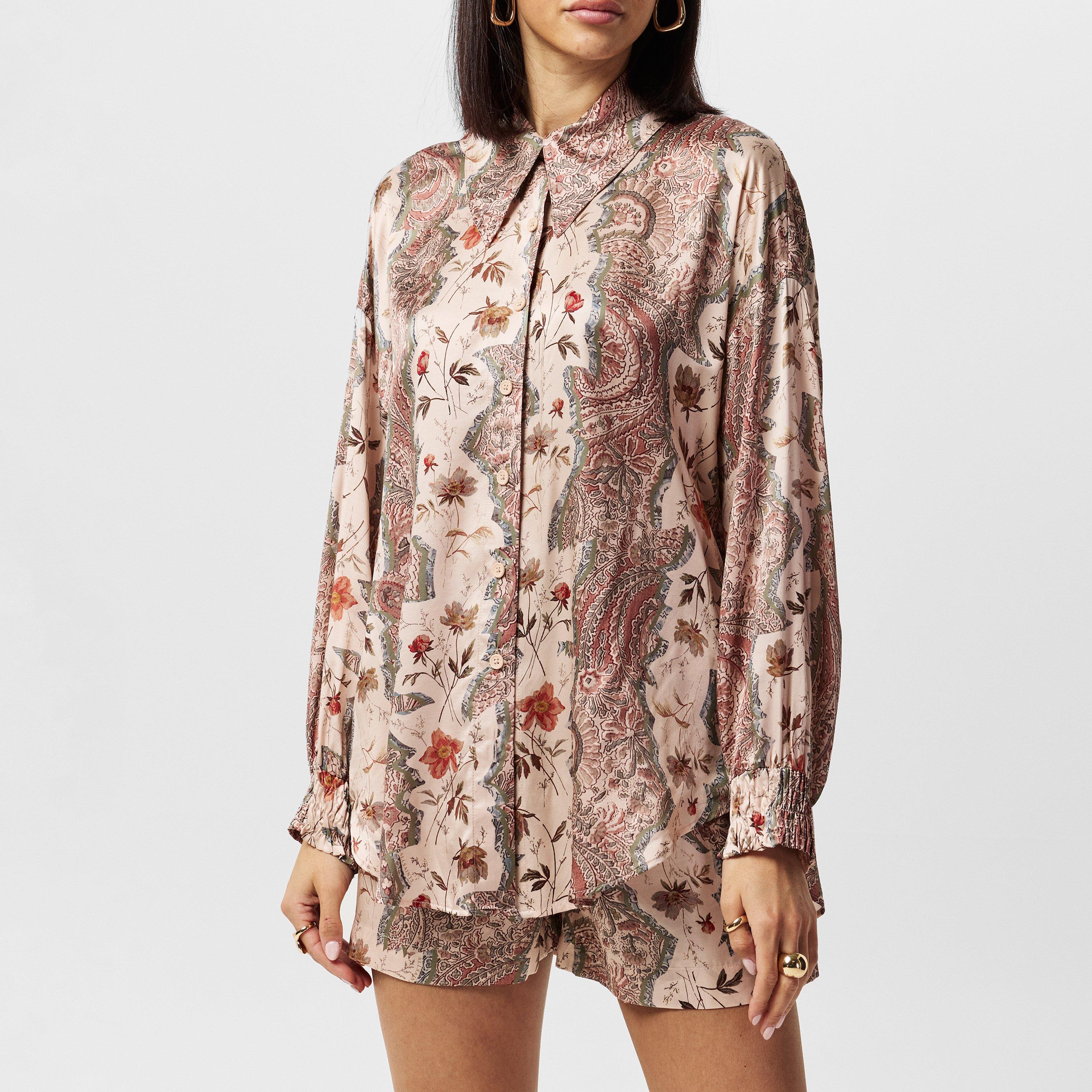 Clay Pink - AllSaints - Women's Charli Cascade Long-Sleeve Patterned Shirt - 1