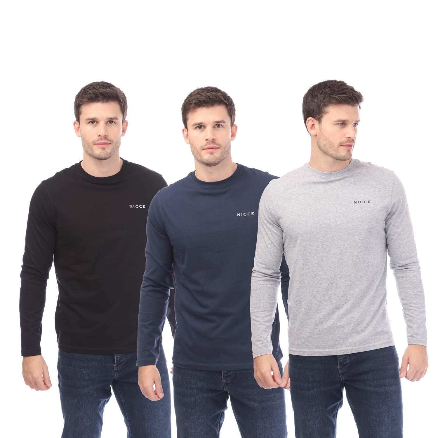 Black Grey - Nicce - Julian LS 3 Pack T-Shirts - 1
