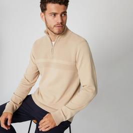 Threadbare Rib Detail Crew Neck Knitted Quarter Zip Jumper