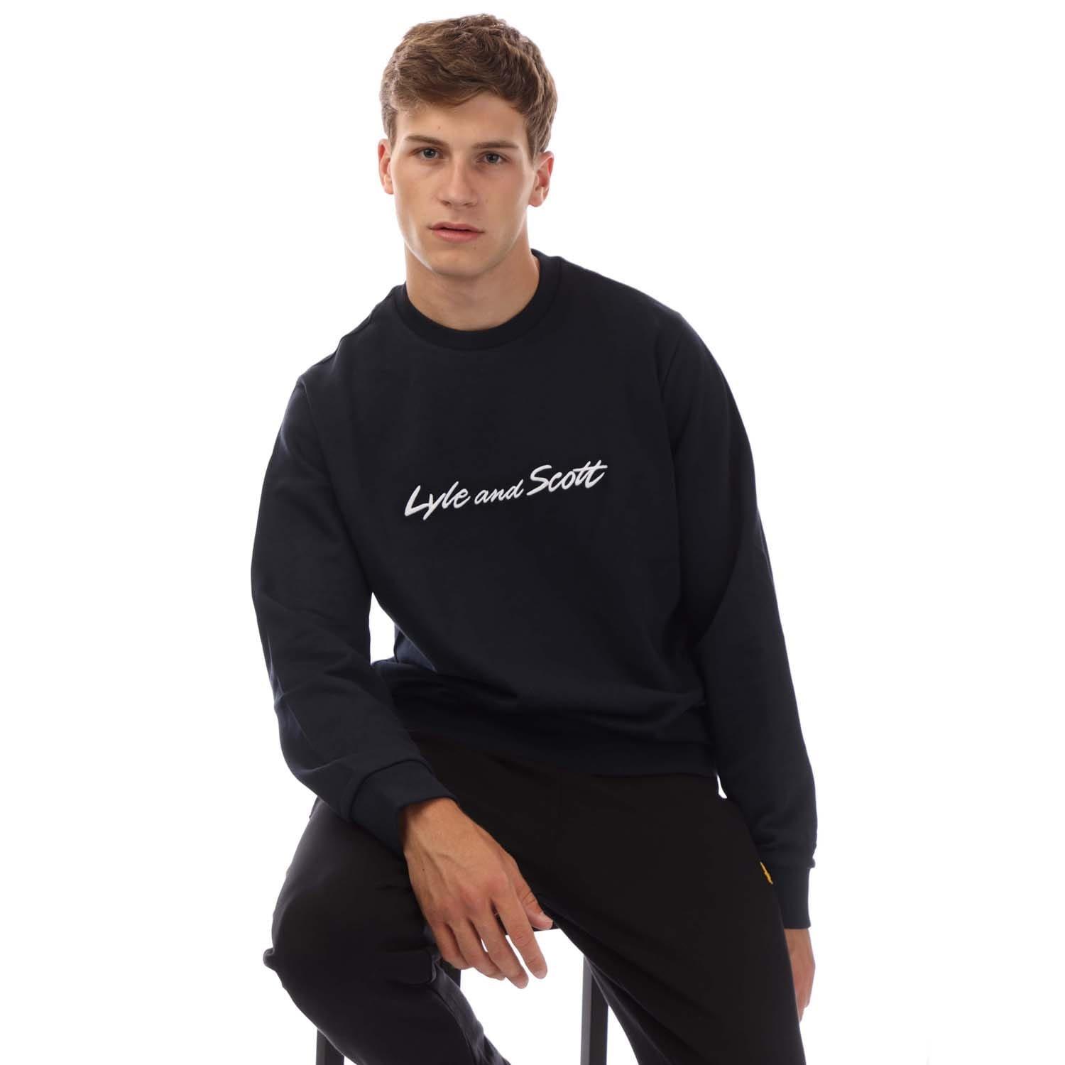Navy-White - Lyle and Scott - Script Sweatshirt - 4