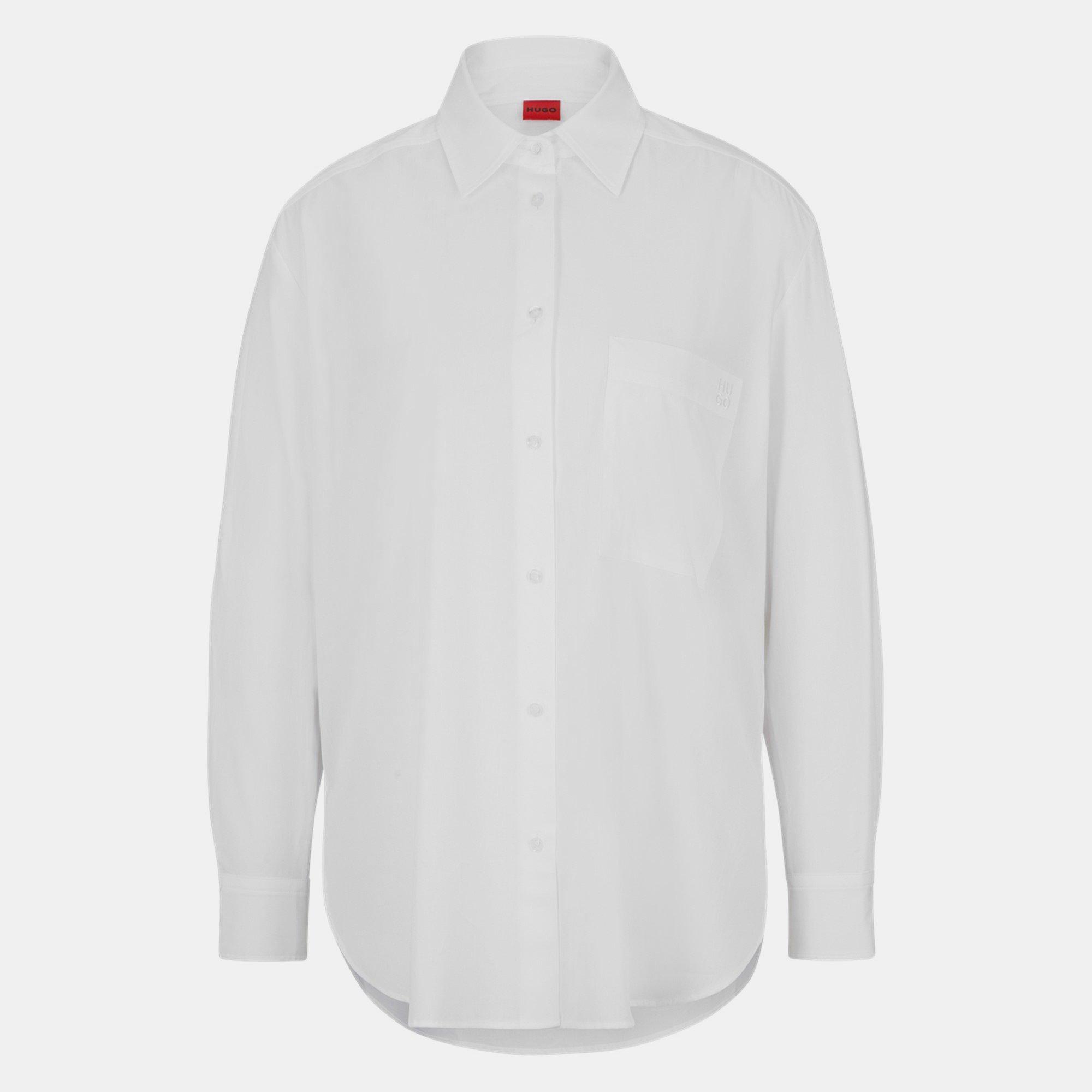 White - Hugo - Women's Oversize Long-Sleeve Plain Shirt - 5