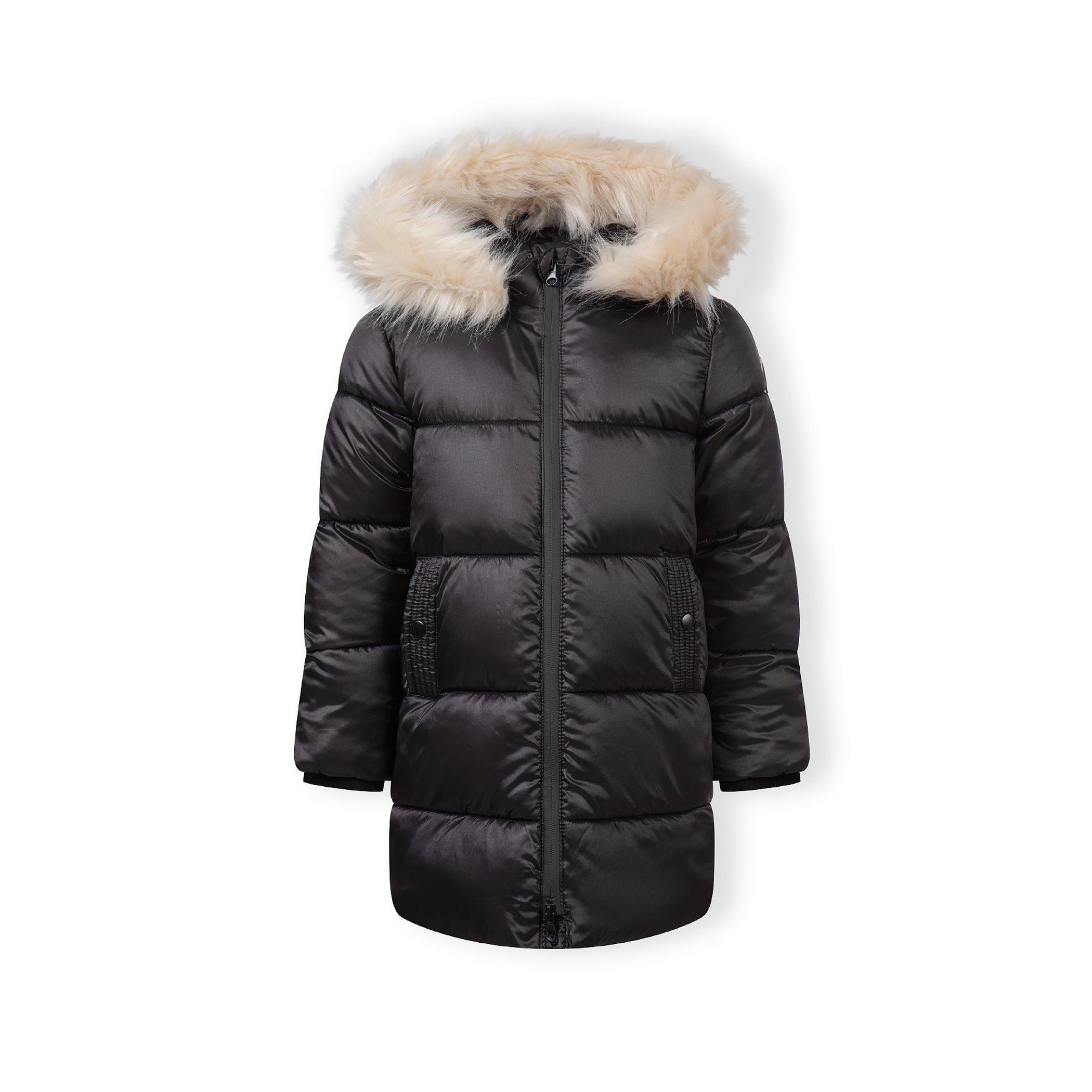 Minoti  Girls Long Quilted Winter Coat Hood Black - 4-5 Yrs