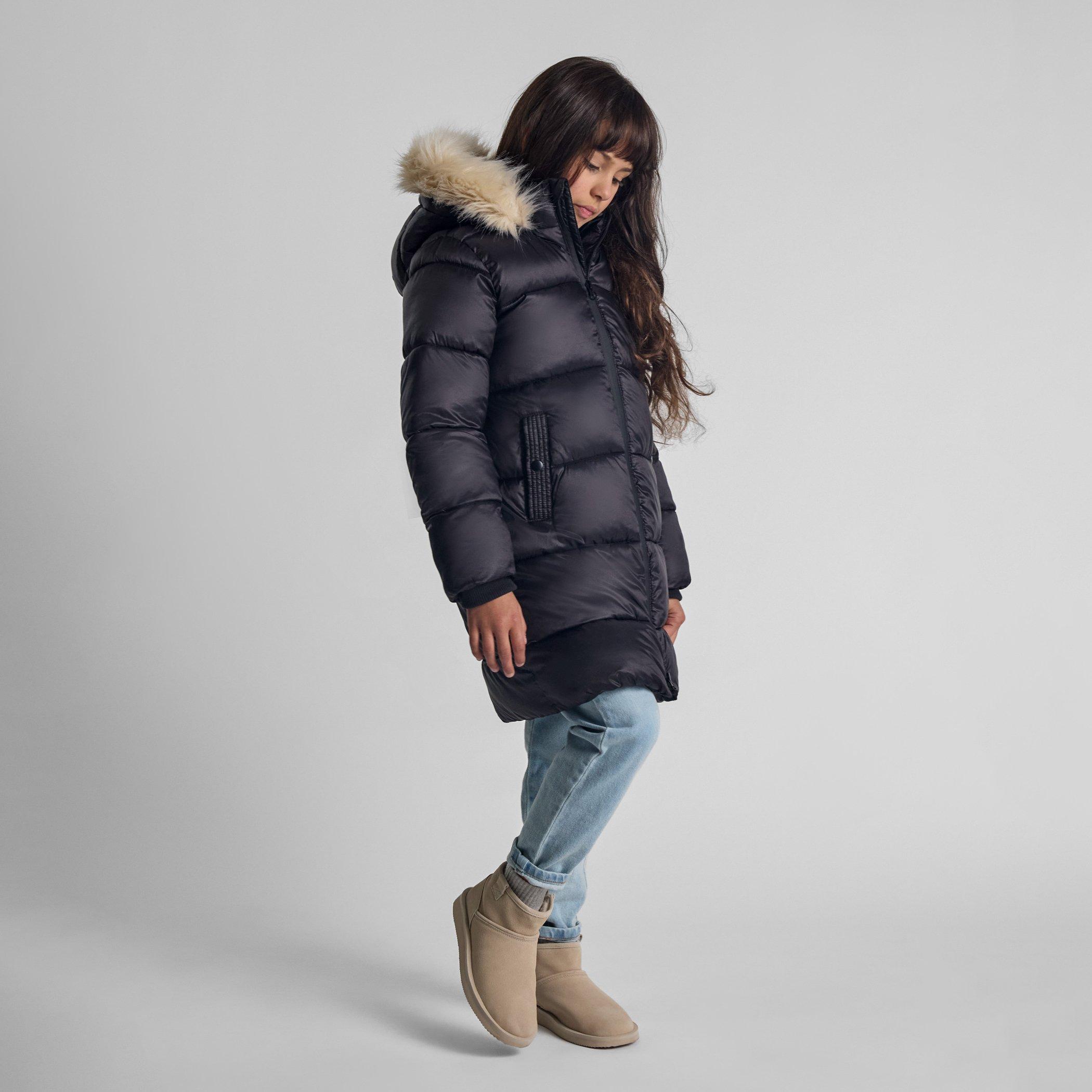 Black - Minoti - Girls long quilted winter coat hood black - 3