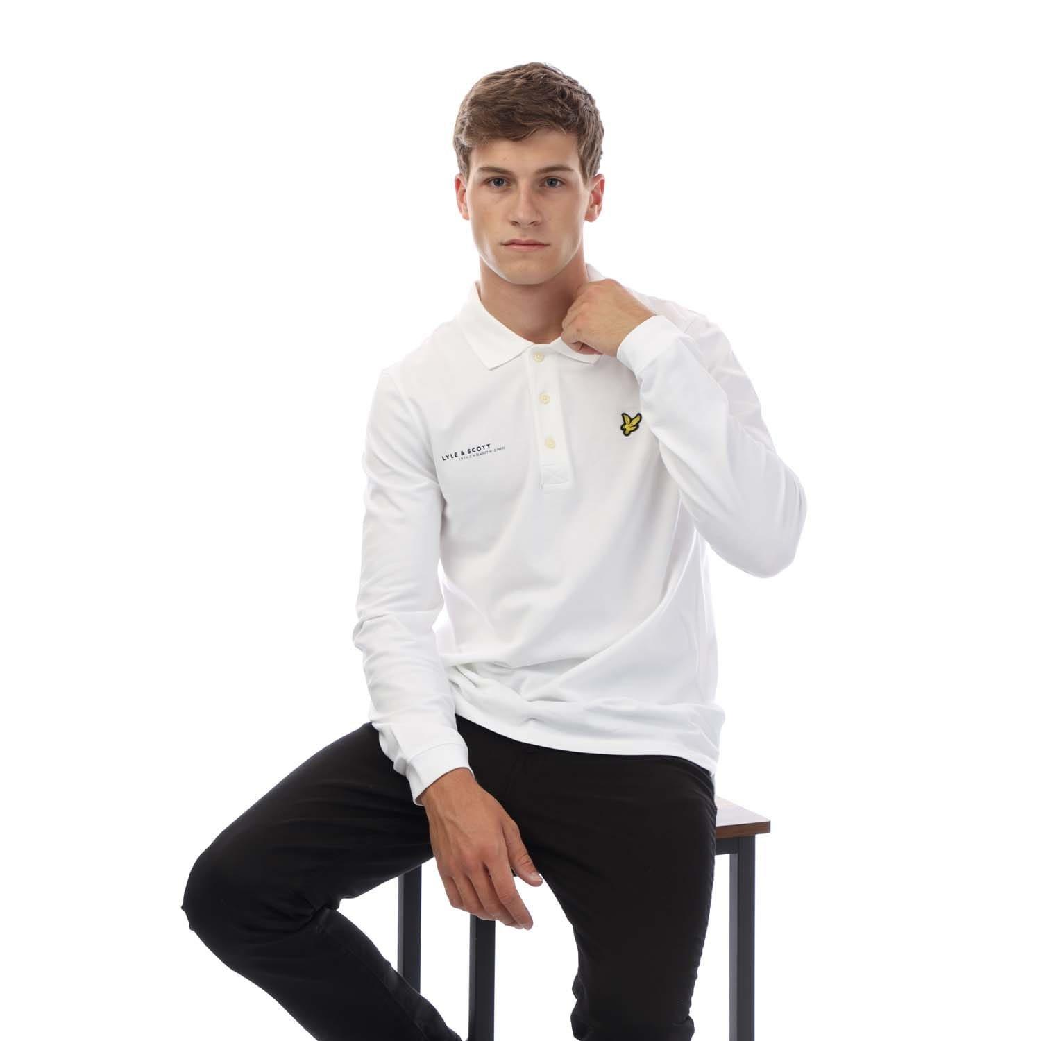 White - Lyle and Scott - Co-Ordinate Print Long Sleeve Polo Shirt - 4