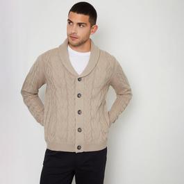 Threadbare Cable Knit Shawl Collar Cardigan With Wool