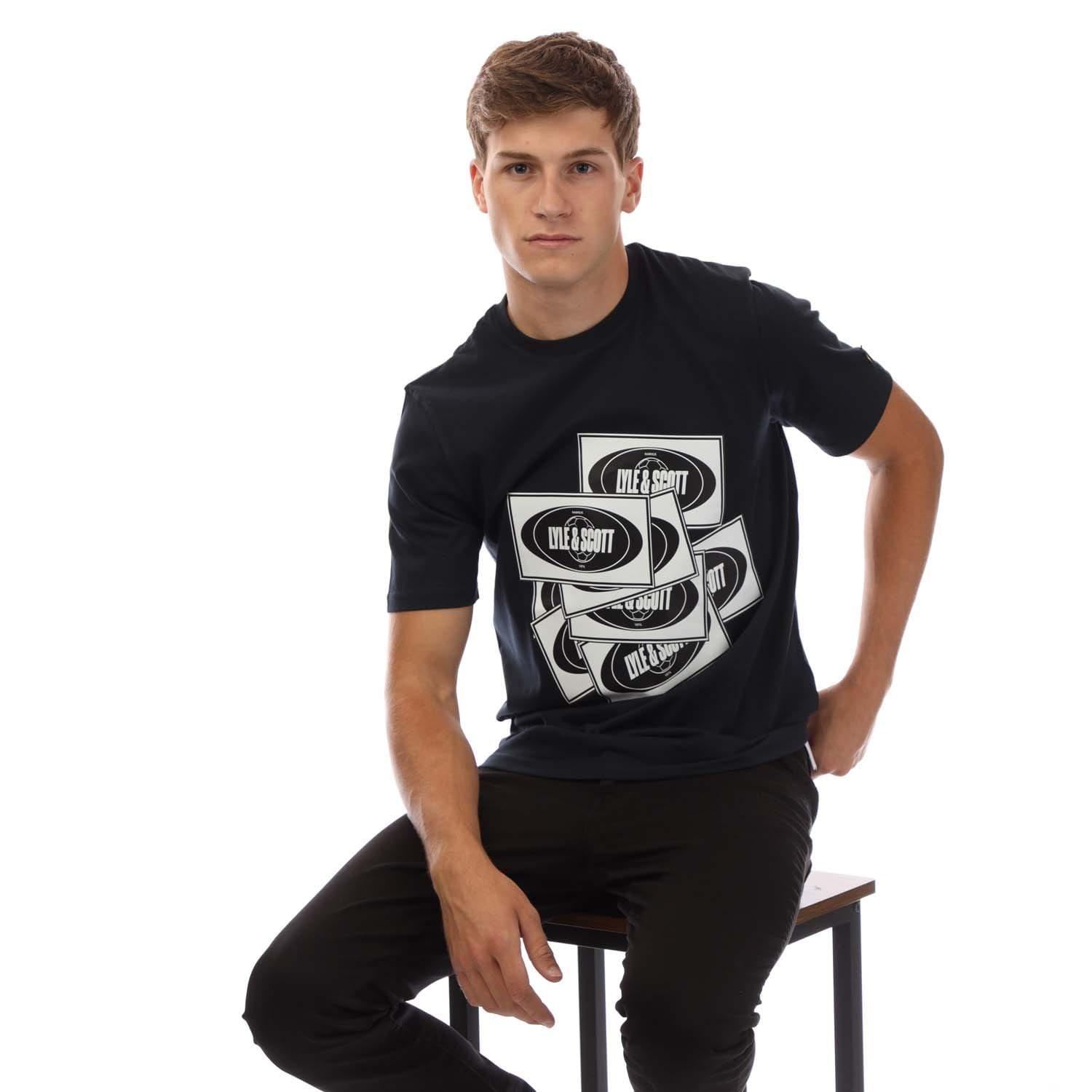 Navy - Lyle and Scott - Football Sticker Graphic T-Shirt - 4