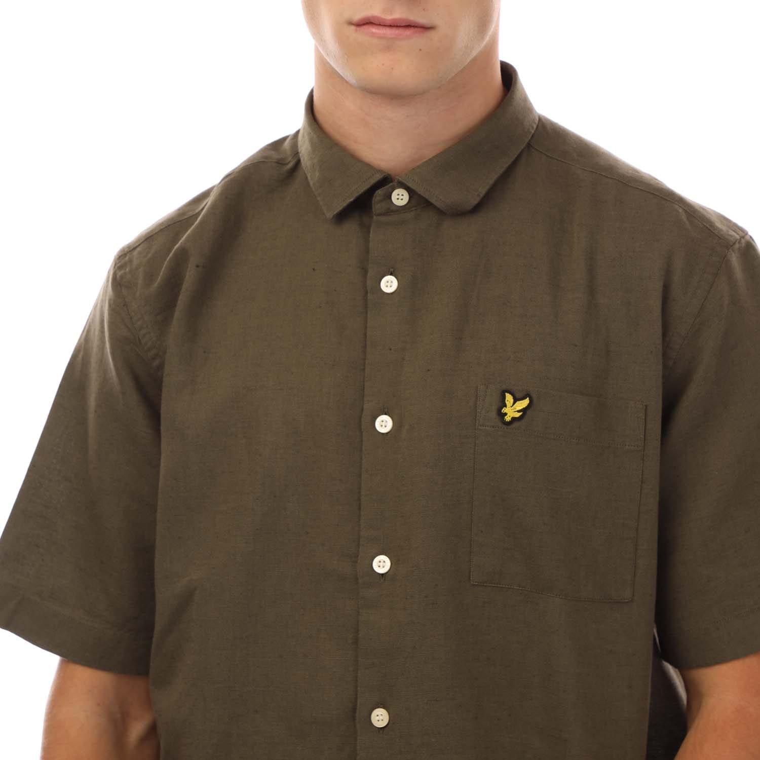 Olive - Lyle and Scott - Cotton Linen Short Sleeve Shirt - 2