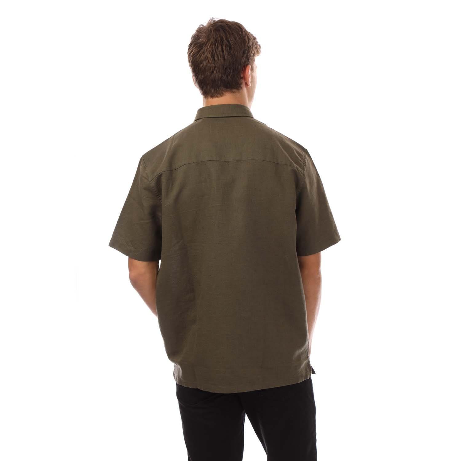Olive - Lyle and Scott - Cotton Linen Short Sleeve Shirt - 3
