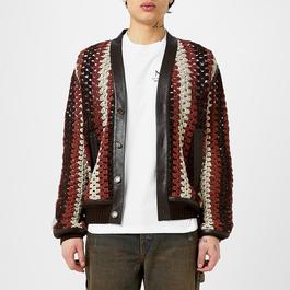 Amiri Crochet Knit Leather Cardigan