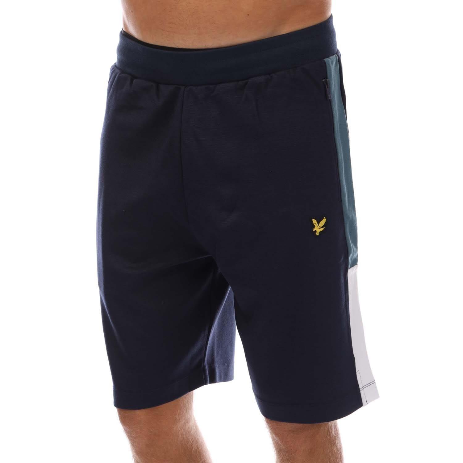 Navy - Lyle and Scott - Fly Fleece Colour Block Shorts - 1