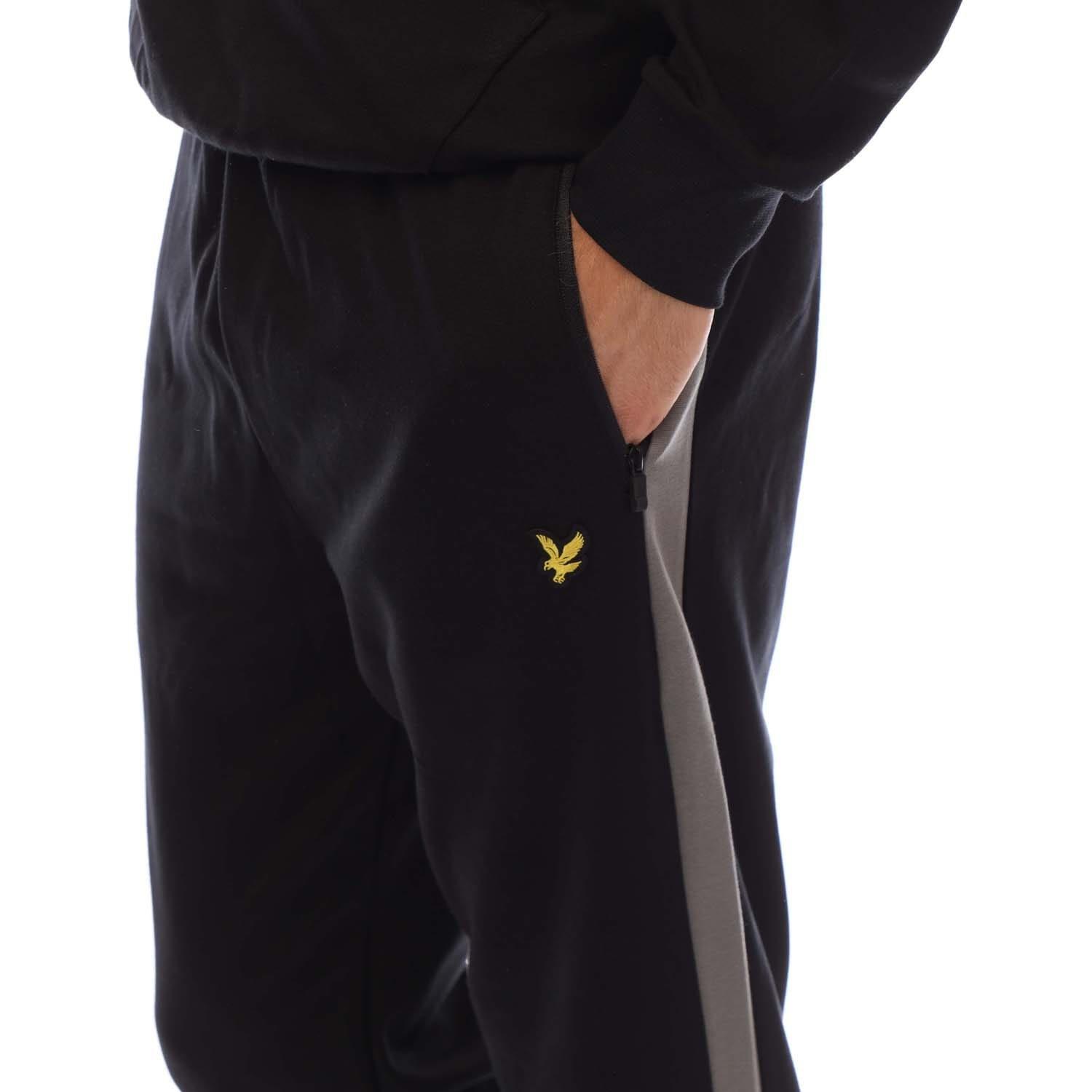 Black - Lyle and Scott - Fly Fleece Colour Block Tracksuit Bottoms - 3
