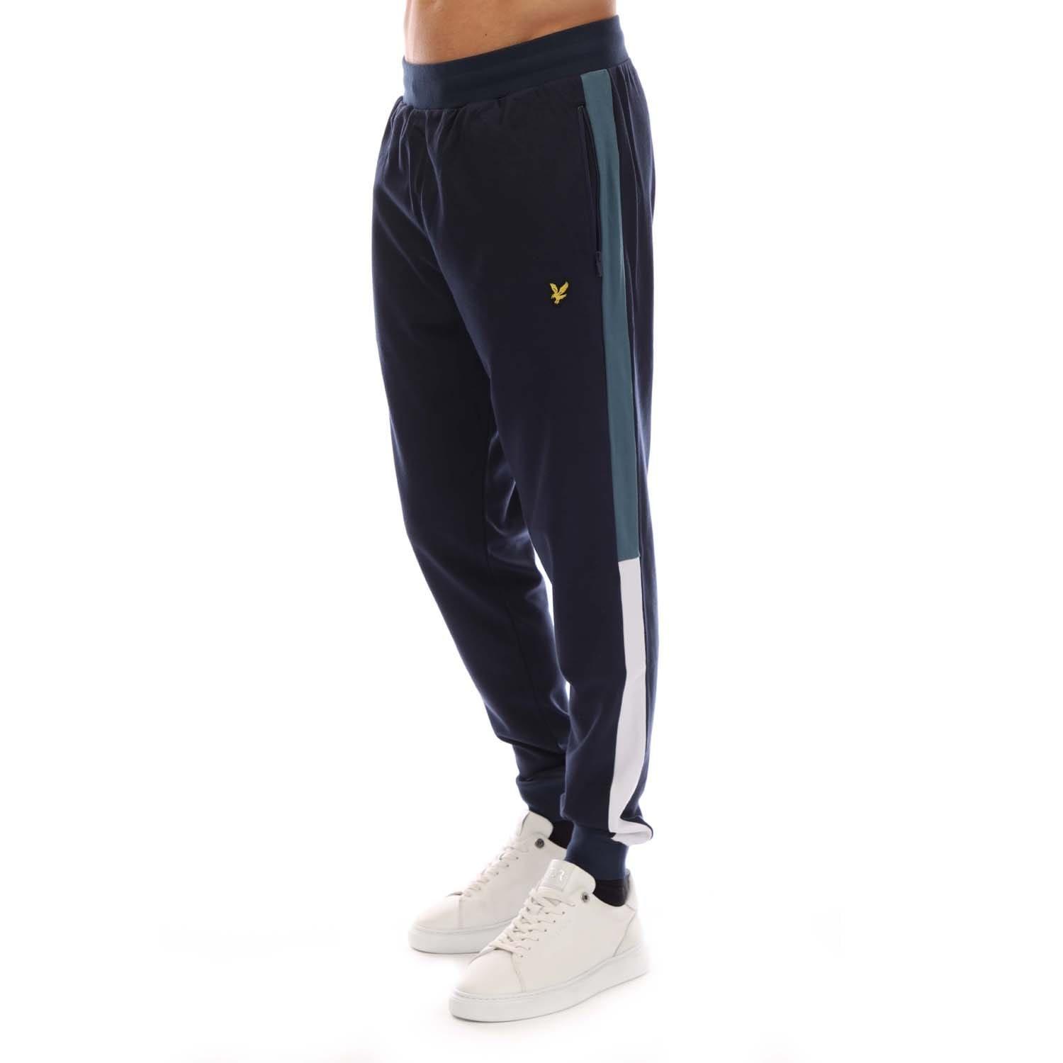Navy - Lyle and Scott - Fly Fleece Colour Block Tracksuit Bottoms - 1
