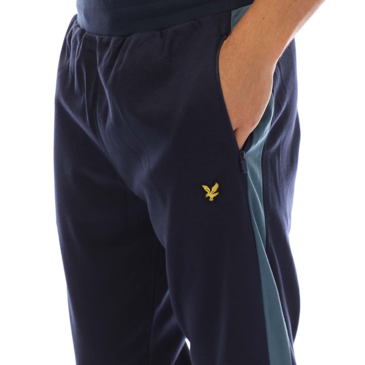 Navy - Lyle and Scott - Fly Fleece Colour Block Tracksuit Bottoms - 3