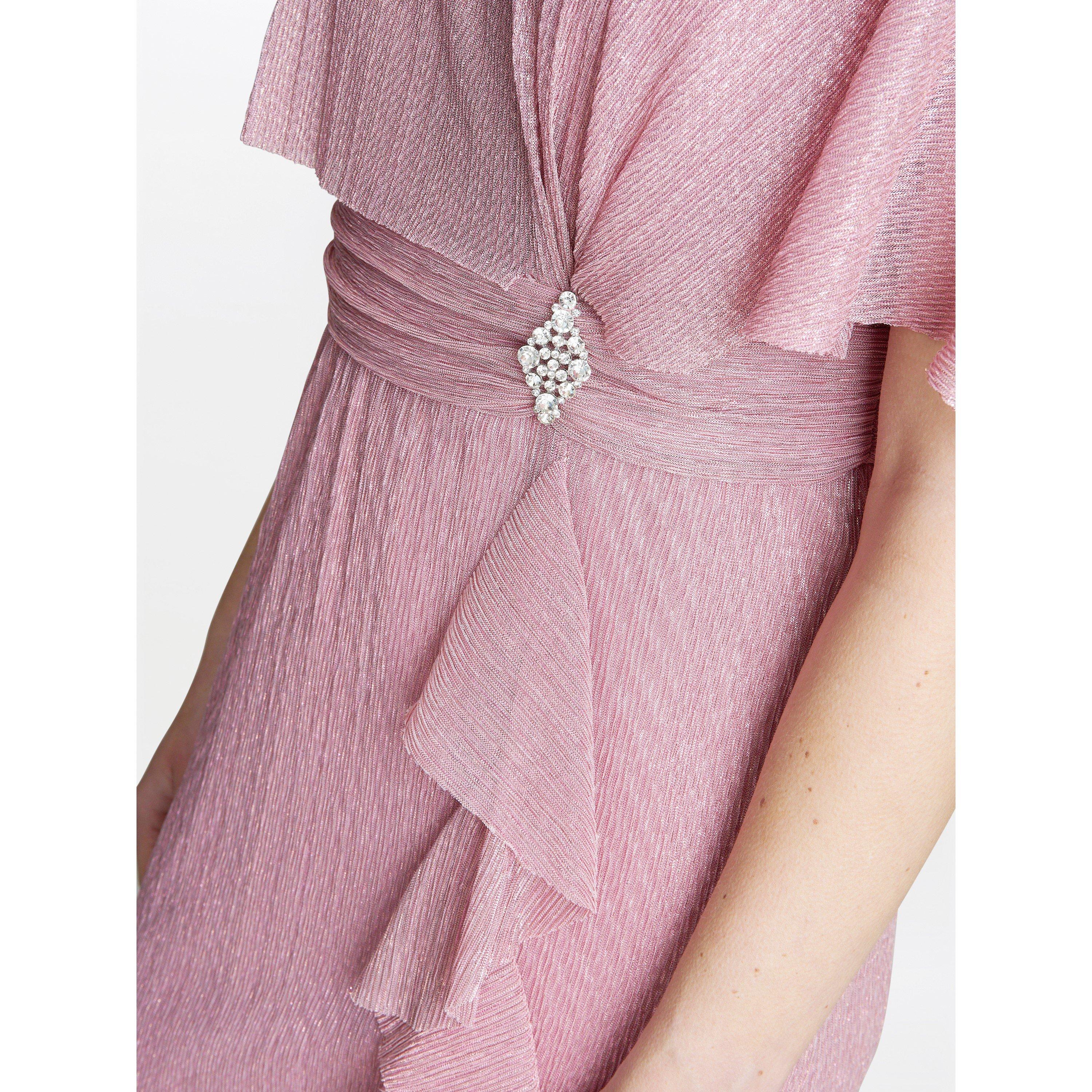 Rose - Gina Bacconi - Sonya Pleated Dress With Brooch - 5