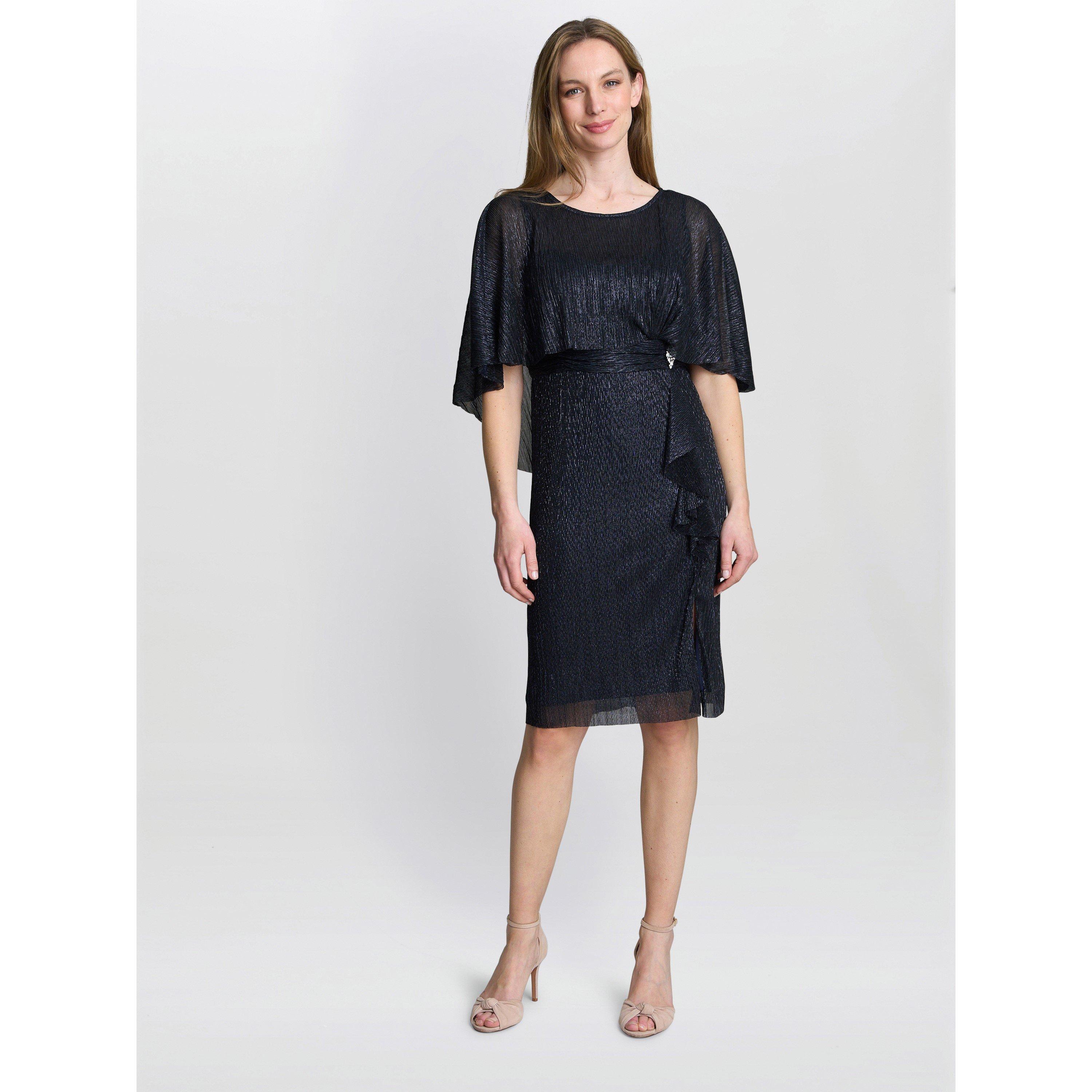 Gina Bacconi Women's Sonya Pleated Dress With Brooch - Navy - 22
