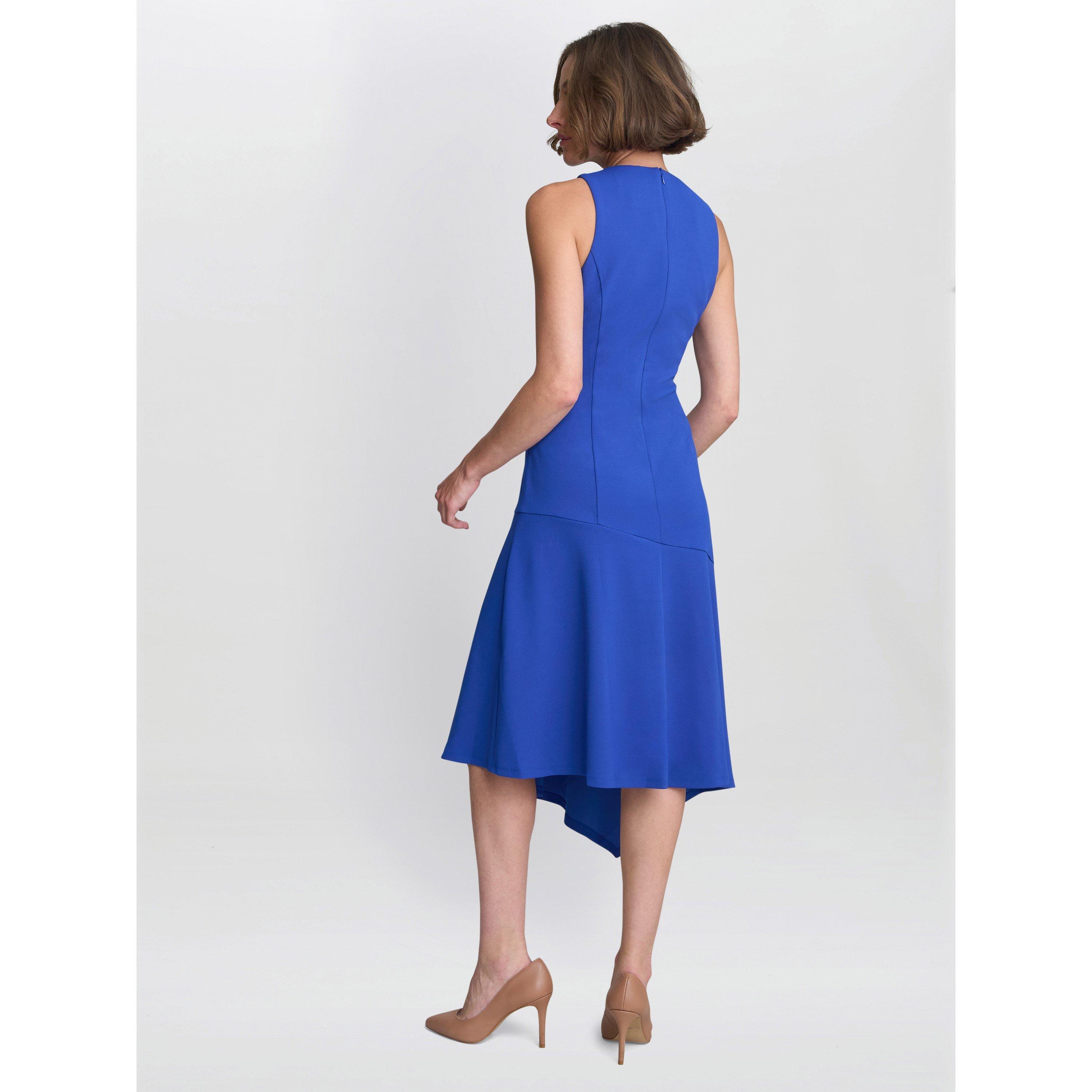 Blue - Gina Bacconi - MAUREEN FIT AND FLARE CREPE MIDI DRESS - 3