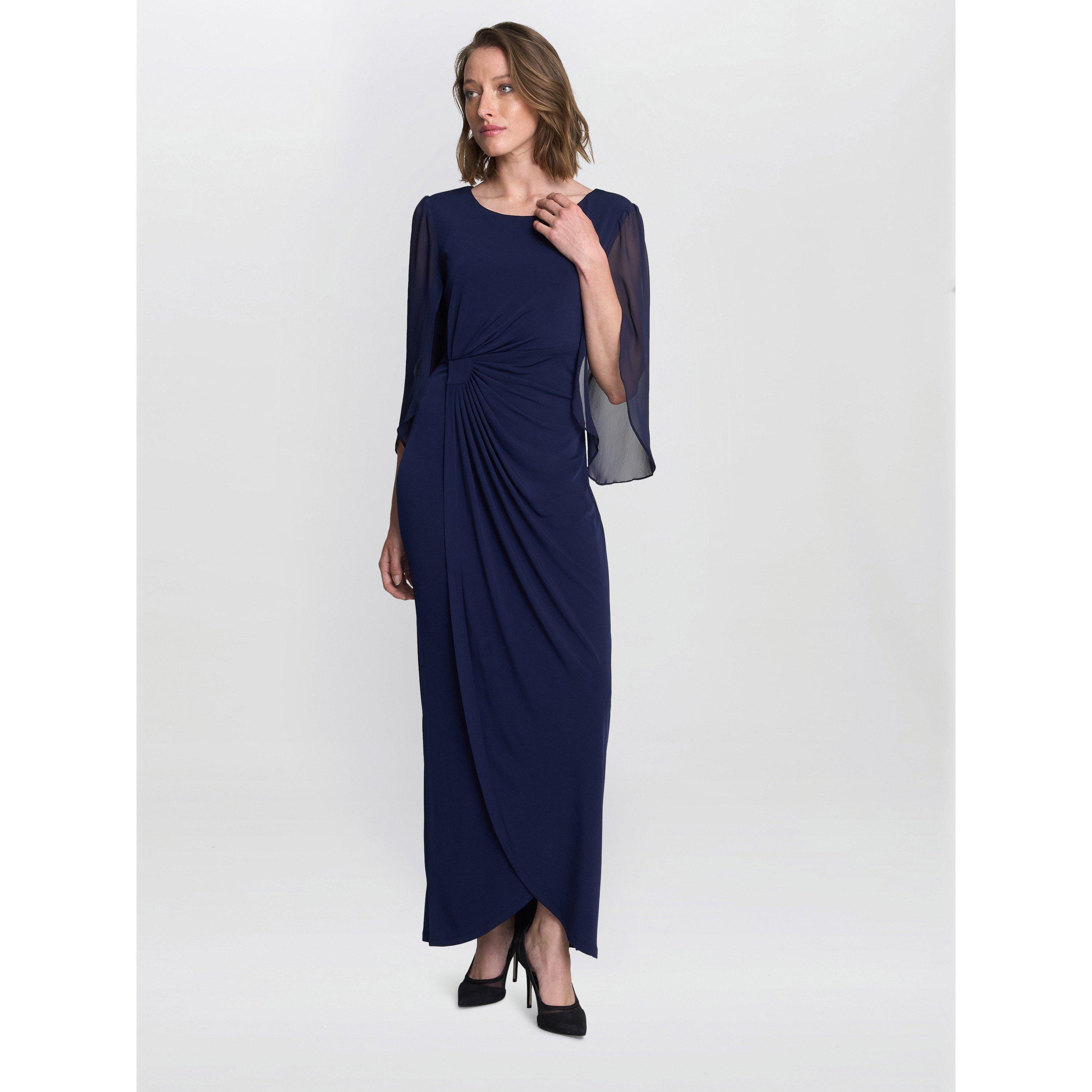 Navy - Gina Bacconi - IULIA JERSEY AND CHIFFON WRAP DRESS - 2