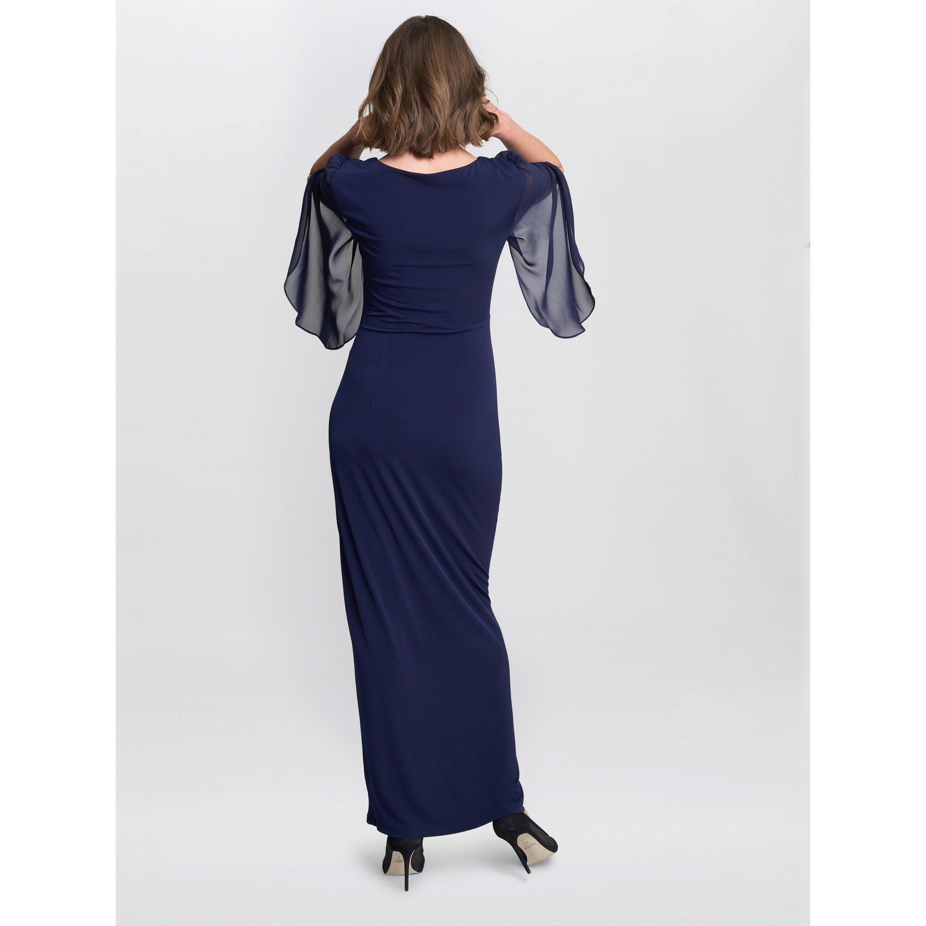 Navy - Gina Bacconi - IULIA JERSEY AND CHIFFON WRAP DRESS - 3