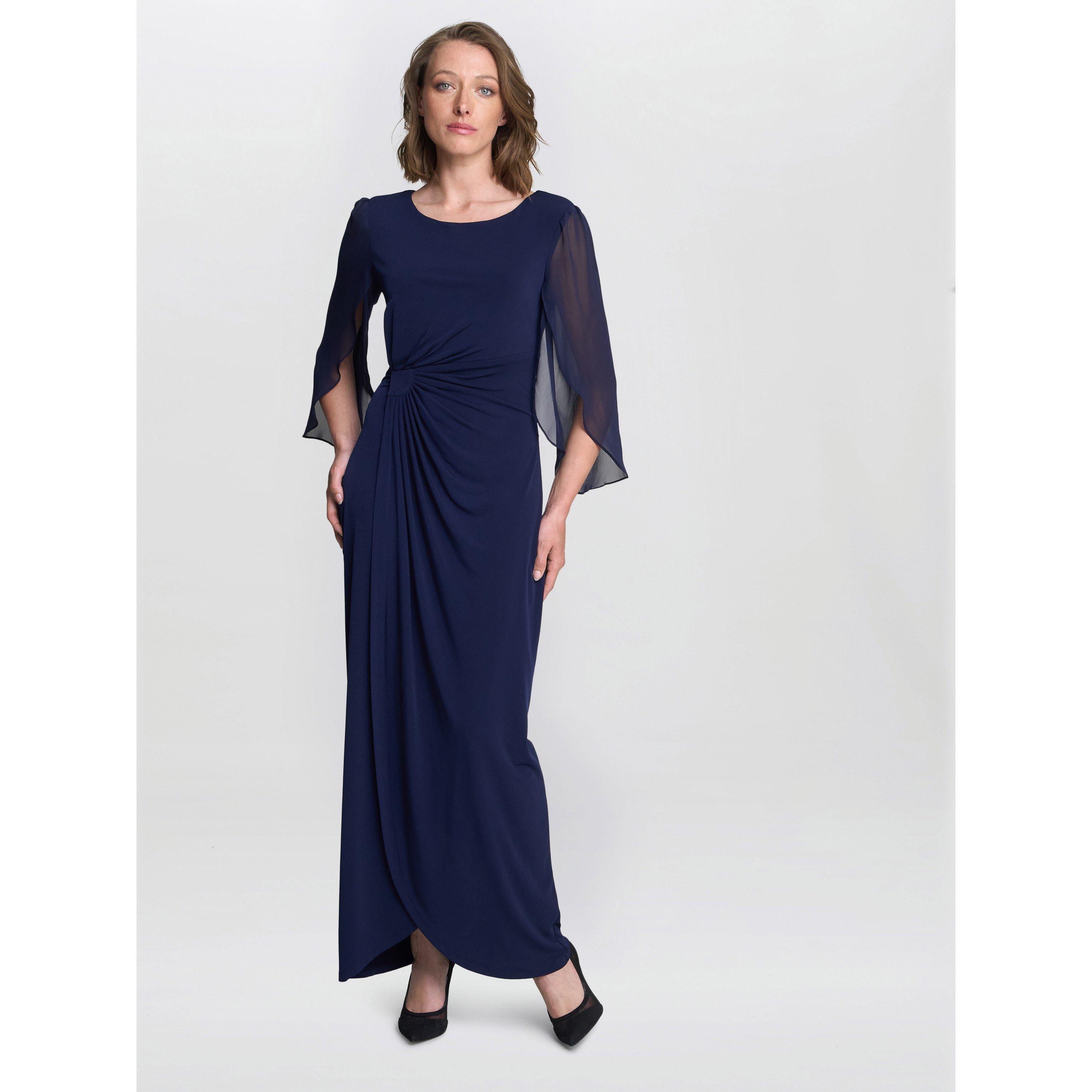 Navy - Gina Bacconi - IULIA JERSEY AND CHIFFON WRAP DRESS - 4