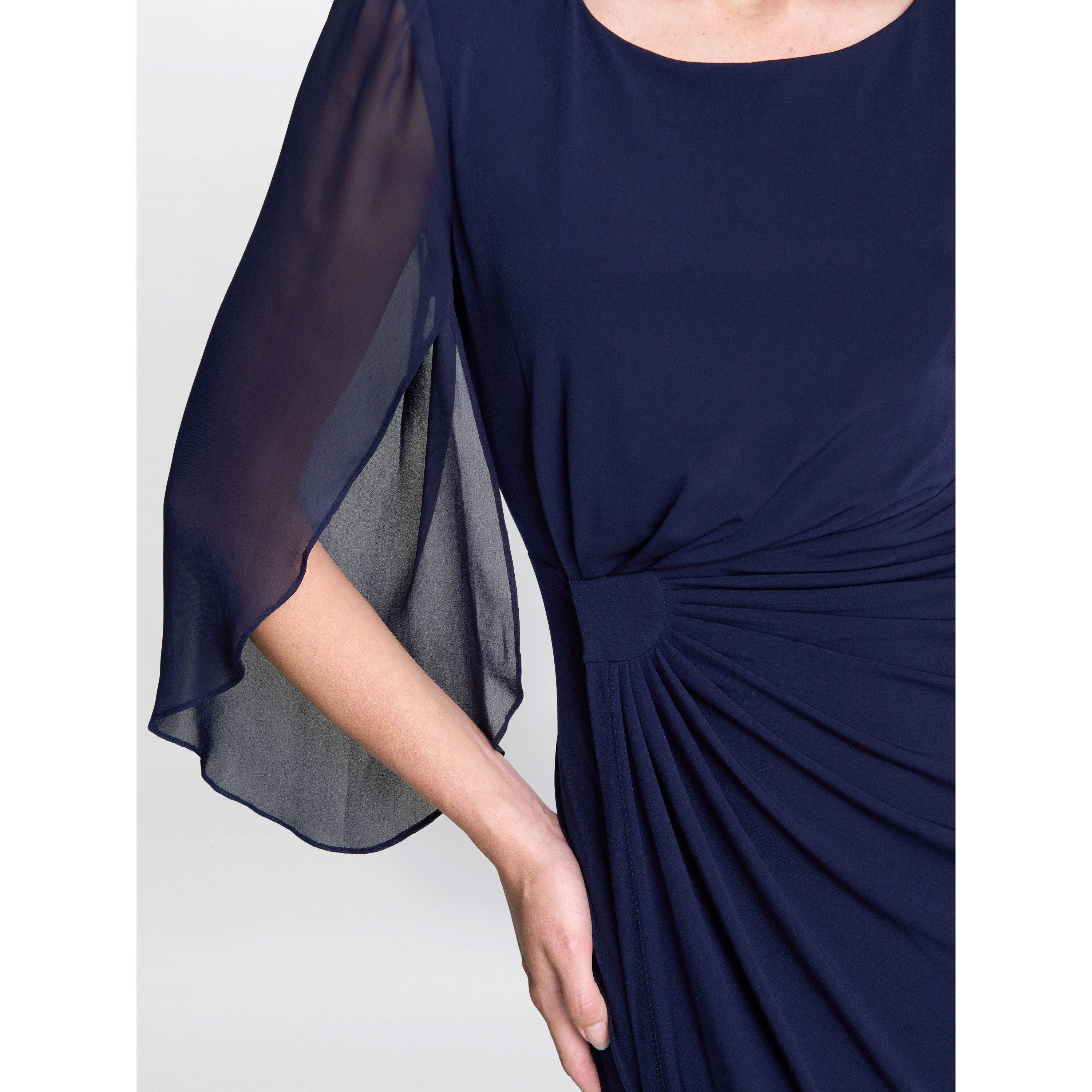 Navy - Gina Bacconi - IULIA JERSEY AND CHIFFON WRAP DRESS - 5