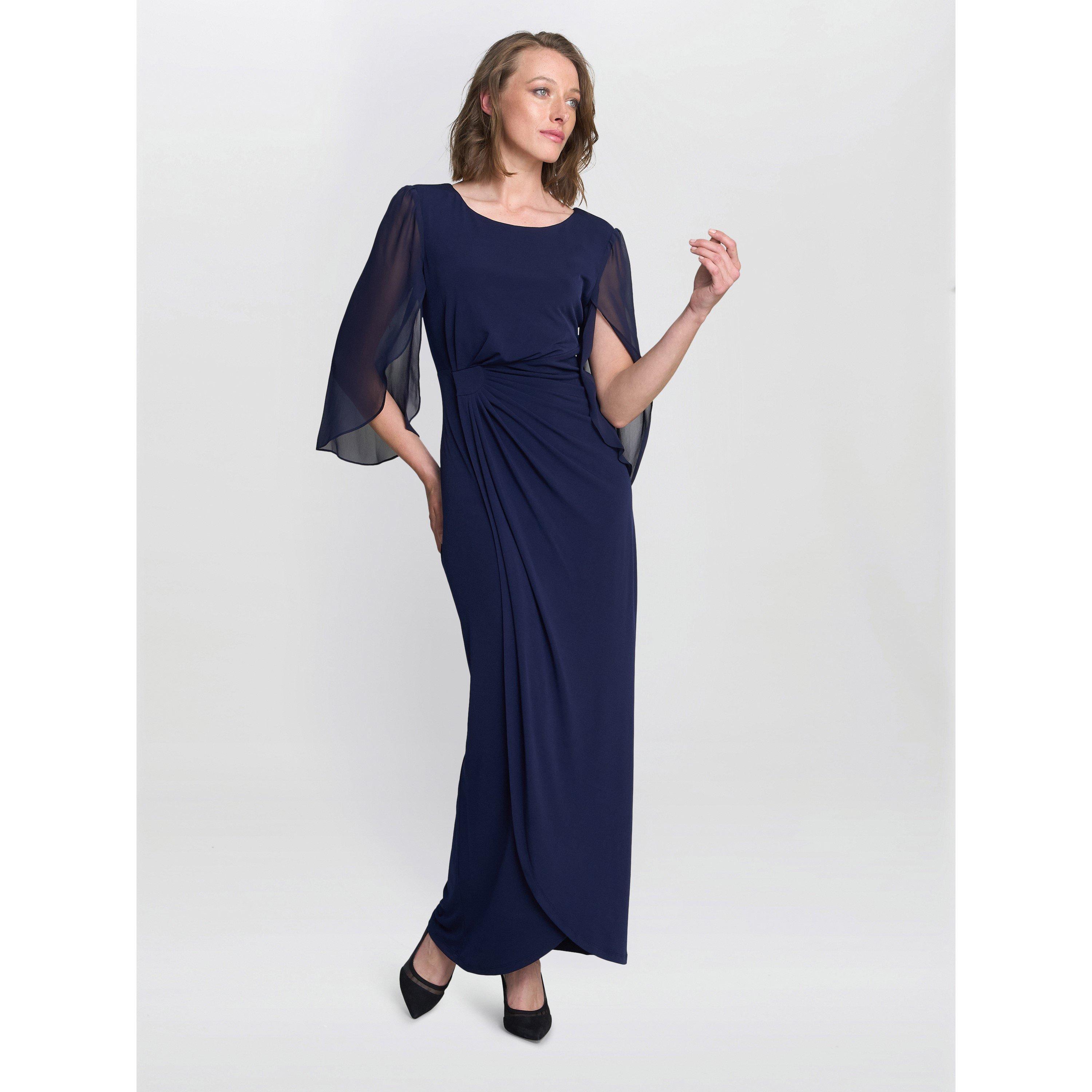 Navy - Gina Bacconi - IULIA JERSEY AND CHIFFON WRAP DRESS - 6