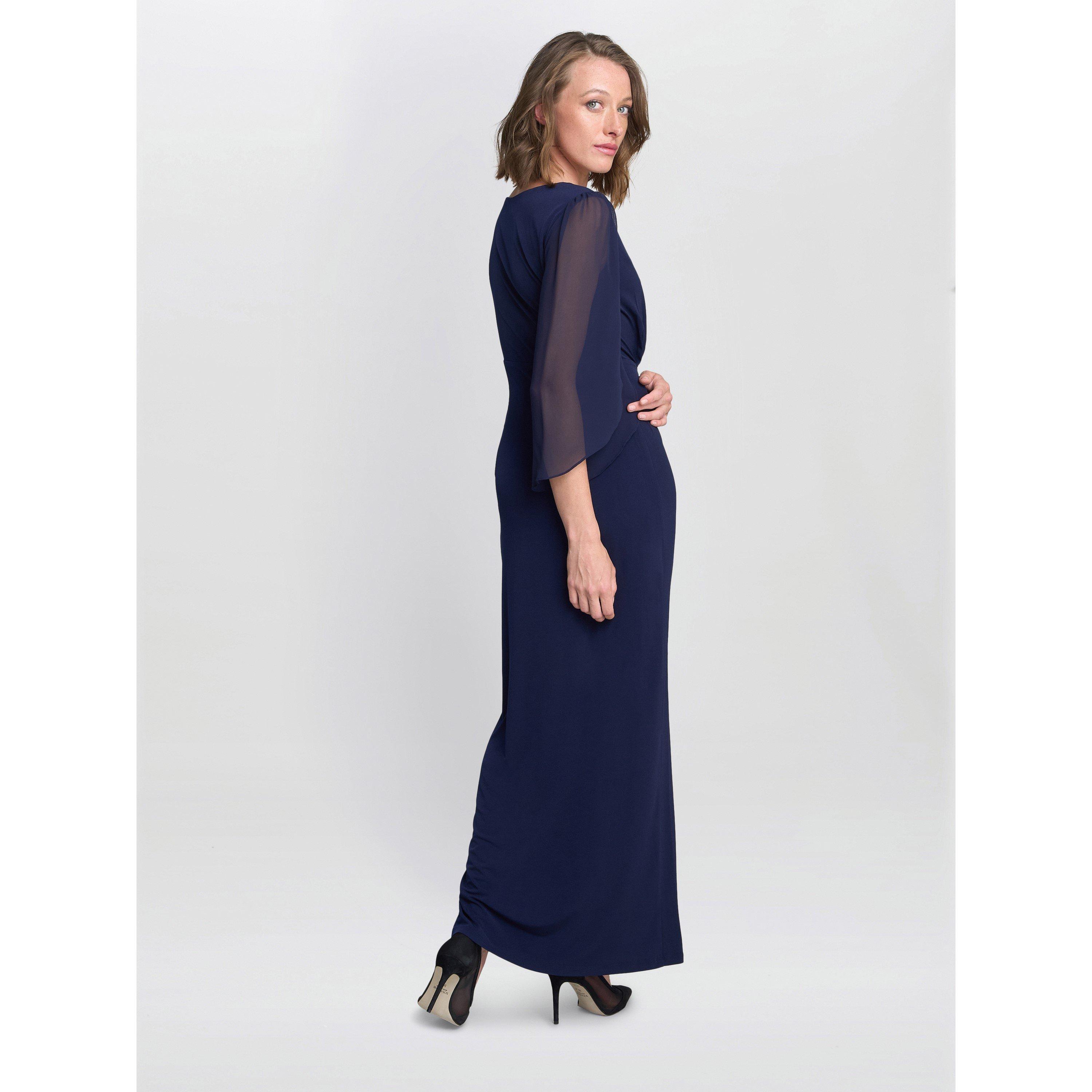 Navy - Gina Bacconi - IULIA JERSEY AND CHIFFON WRAP DRESS - 7