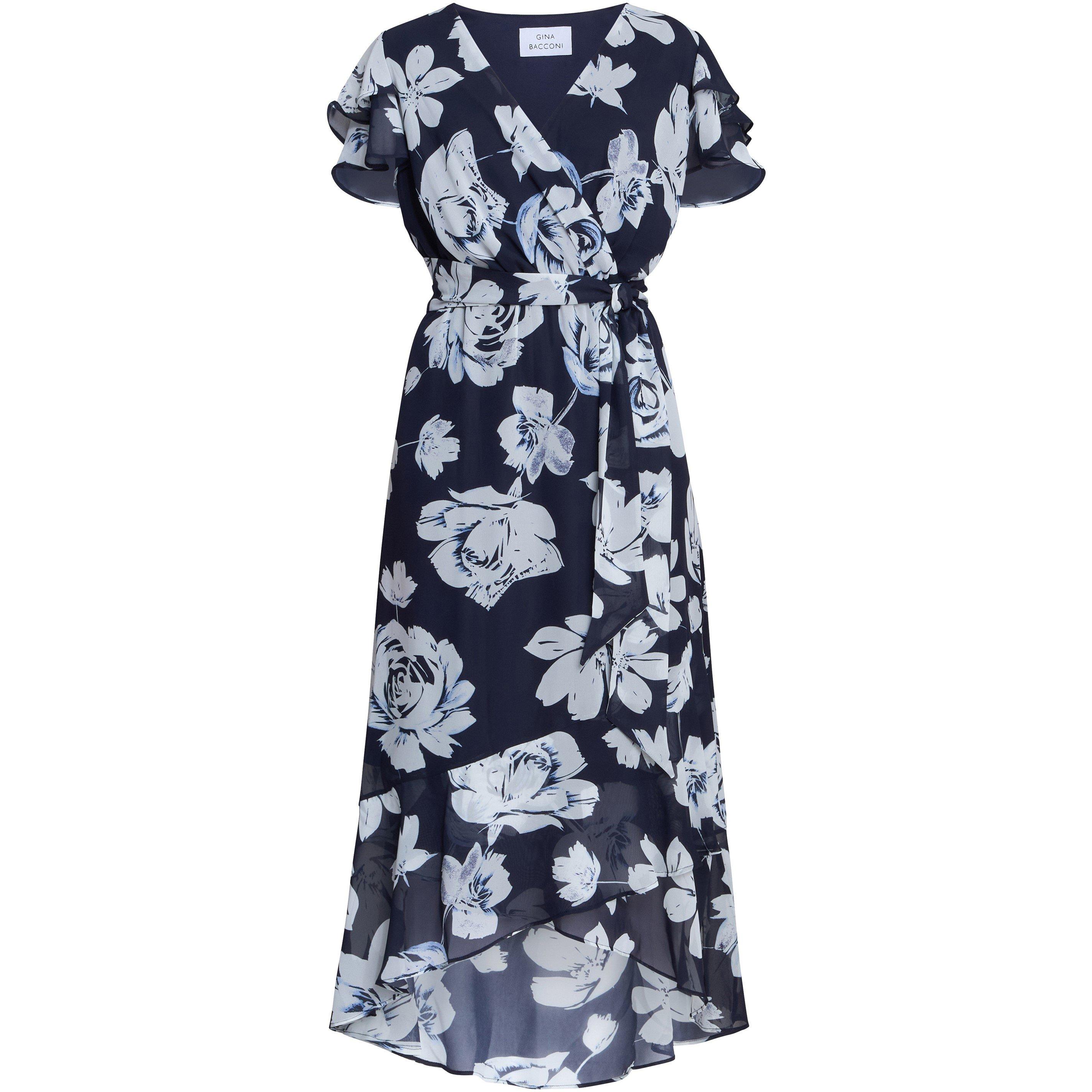 Gina Bacconi Women's Teresa Floral Chiffon Dress - Navy /  - 14