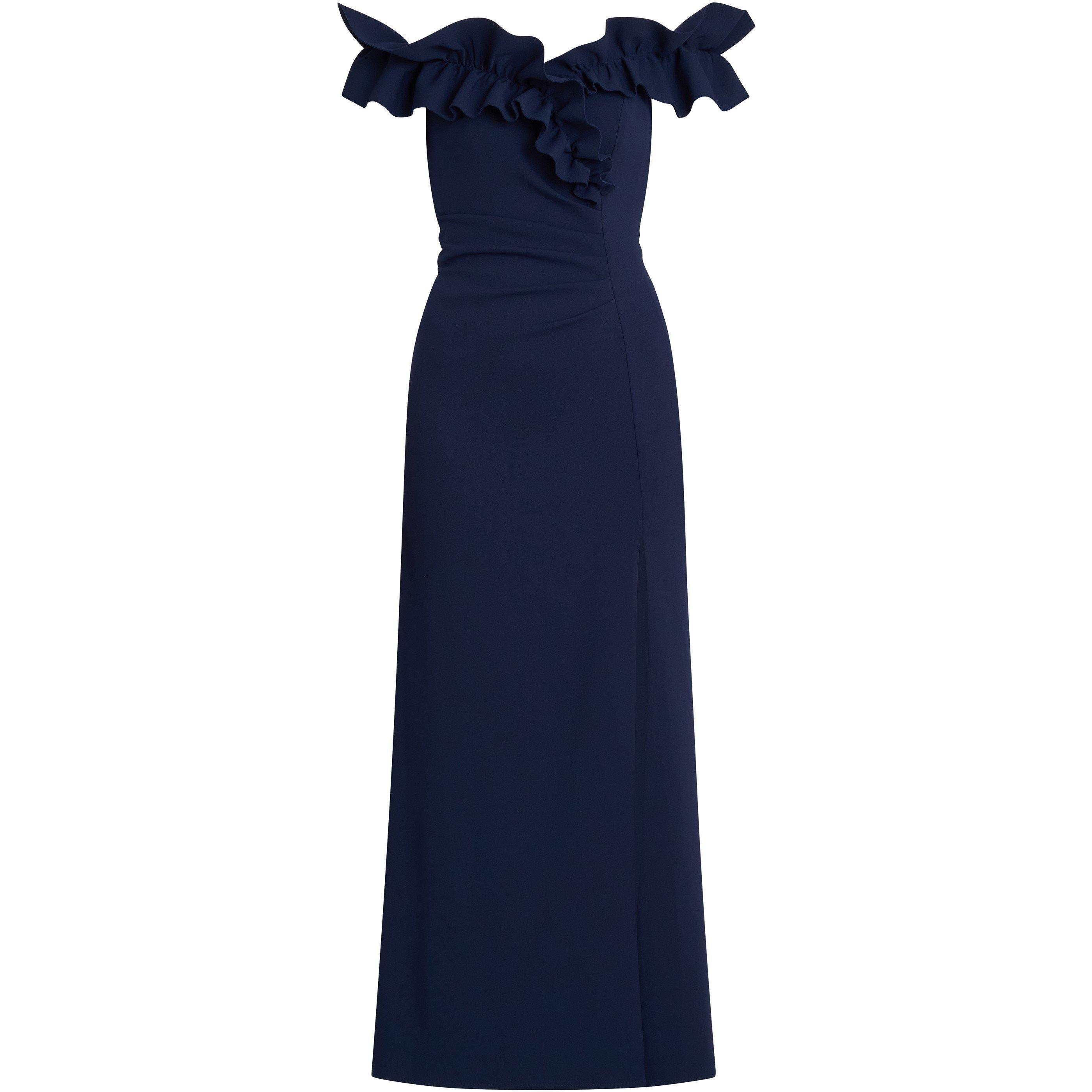 Gina Bacconi Women's Viola Ruffle Top Maxi Dress - Navy - 12
