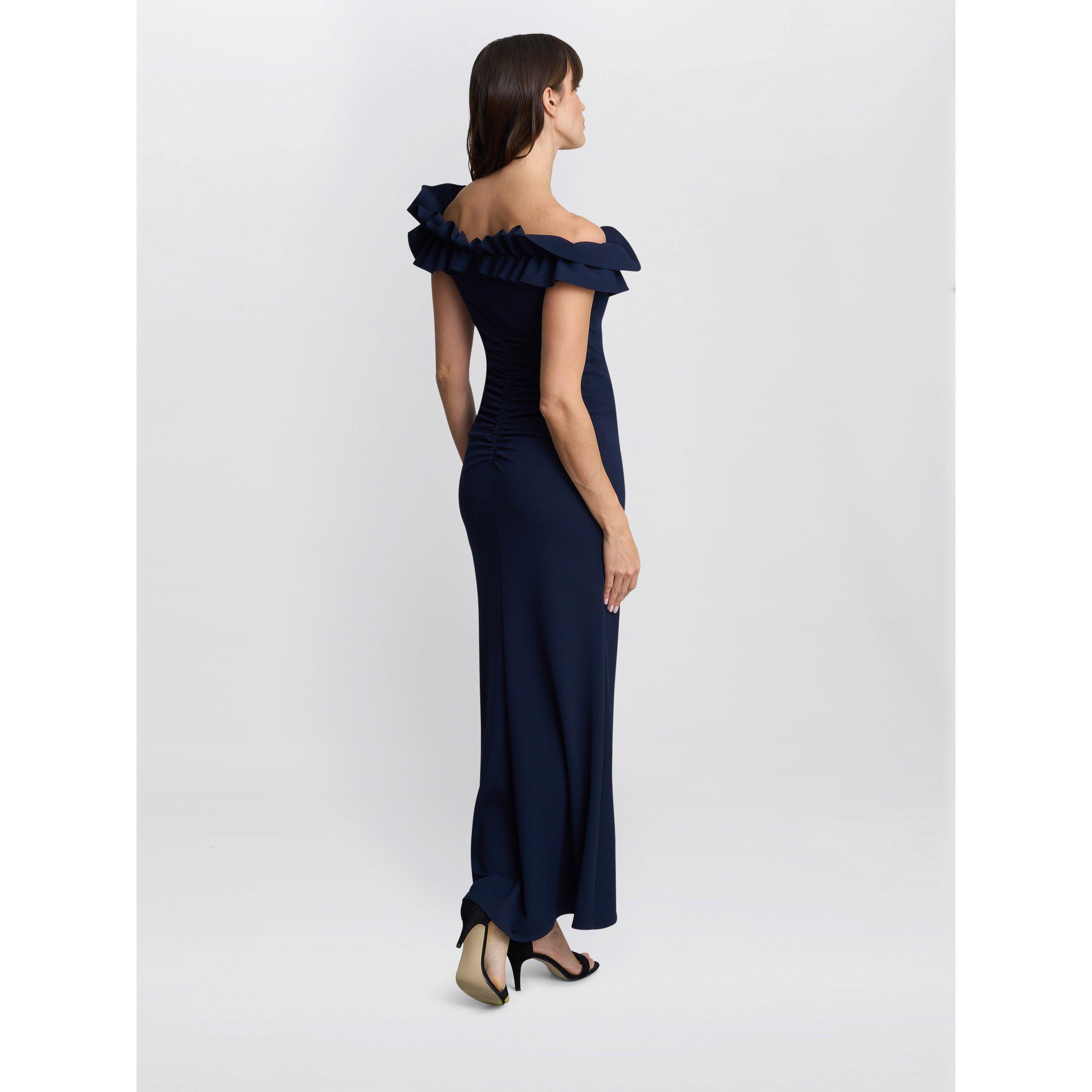 Navy - Gina Bacconi - VIOLA RUFFLE TOP MAXI DRESS - 3