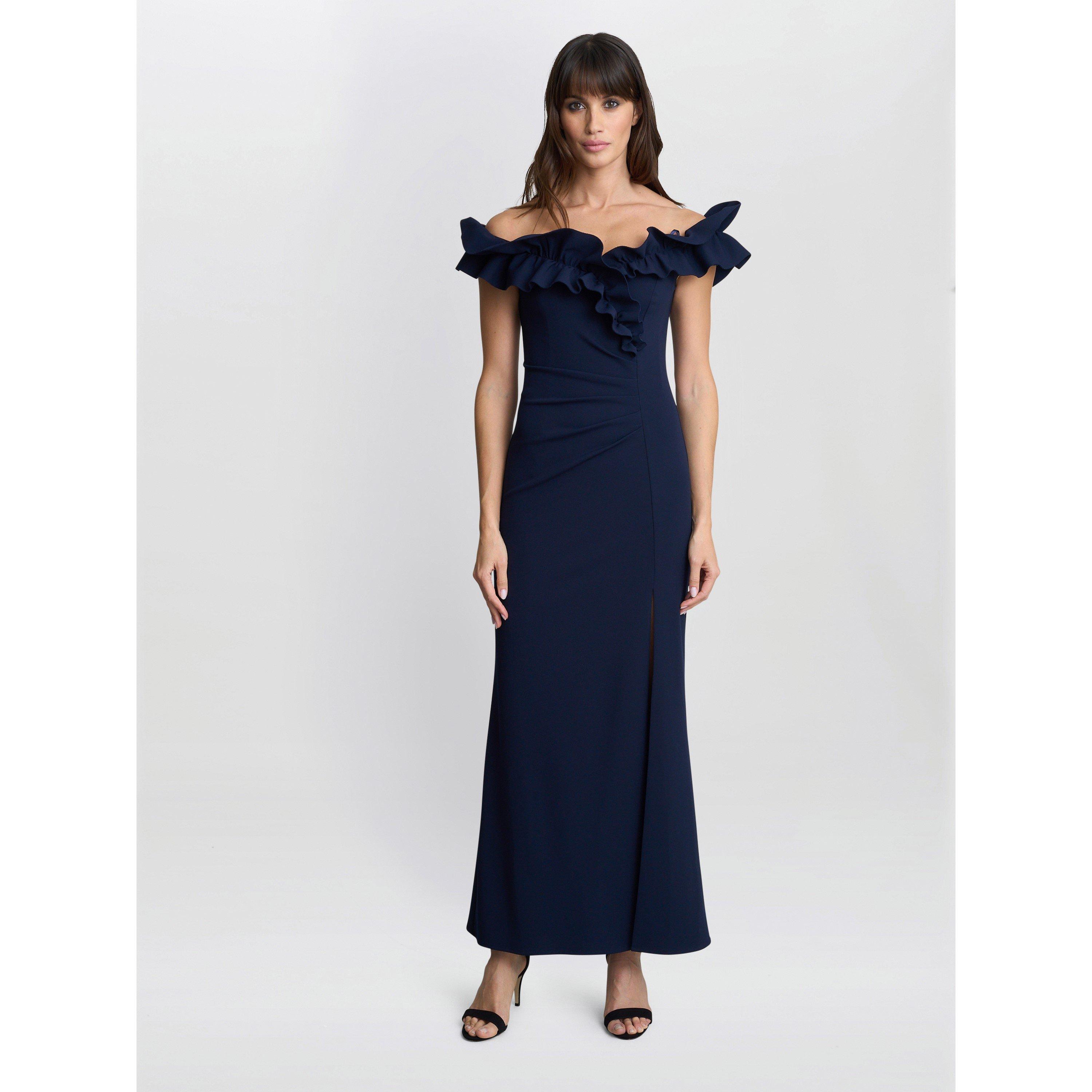 Navy - Gina Bacconi - VIOLA RUFFLE TOP MAXI DRESS - 4