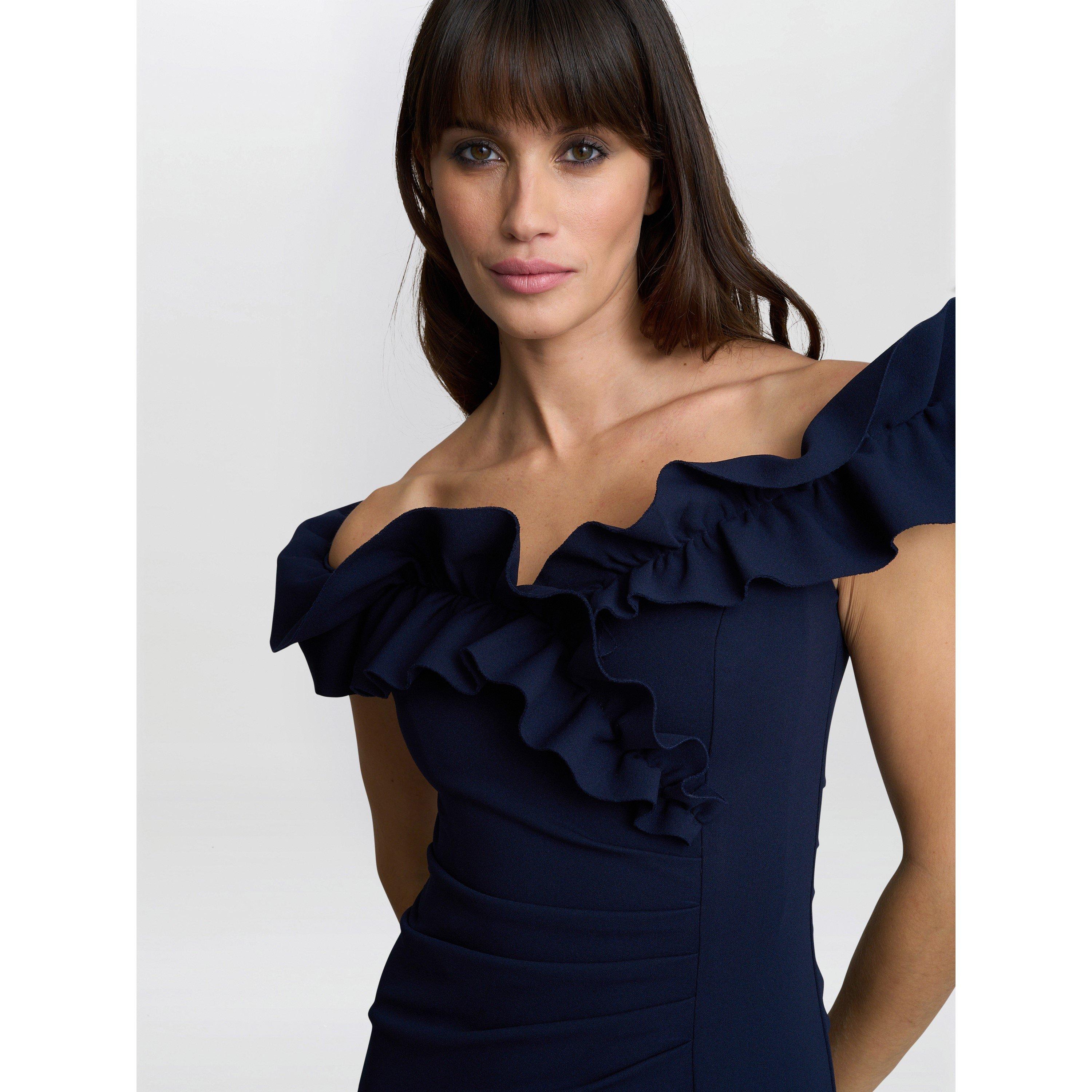 Navy - Gina Bacconi - VIOLA RUFFLE TOP MAXI DRESS - 5