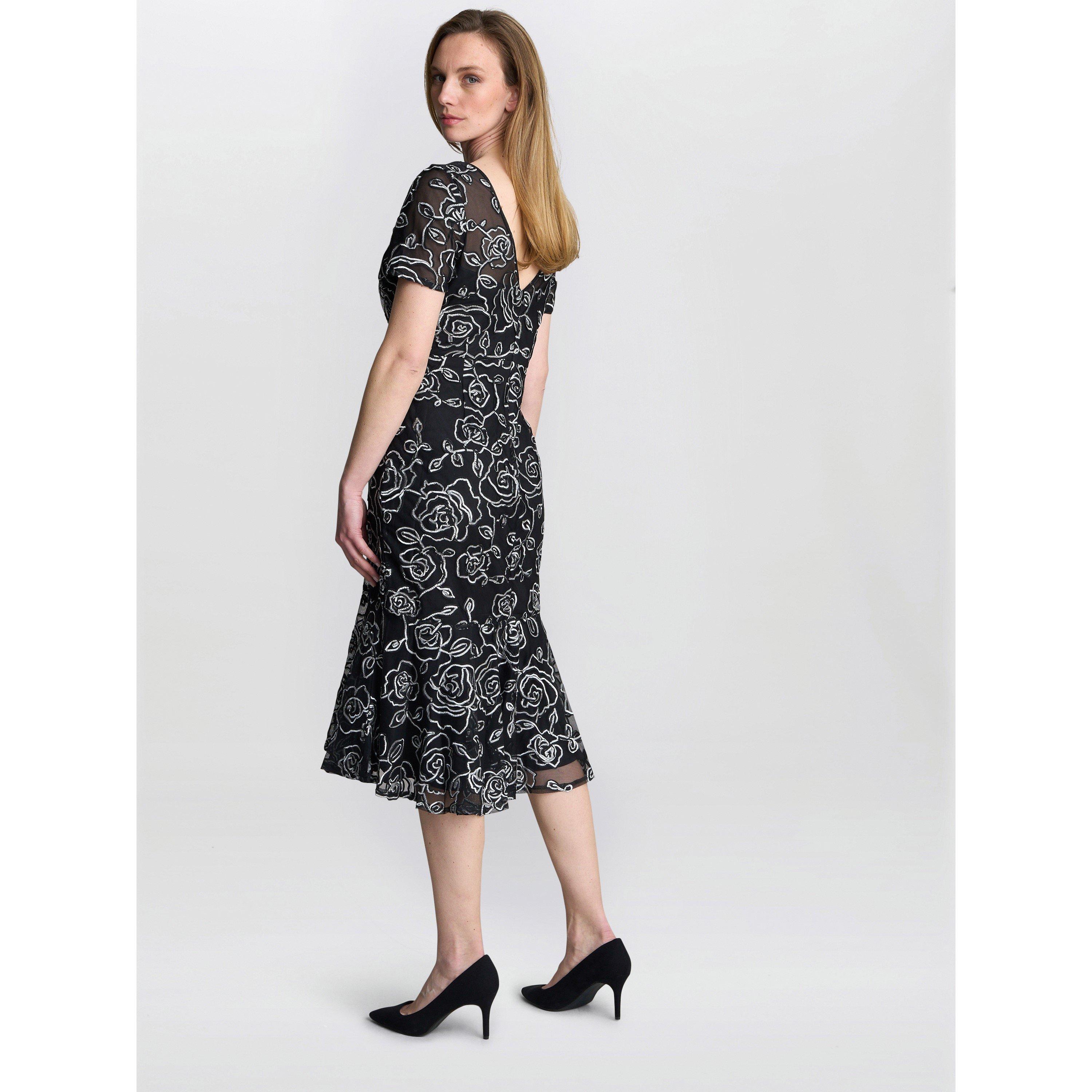 Black / Ivory - Gina Bacconi - Savannah Corded Lace Dress - 3