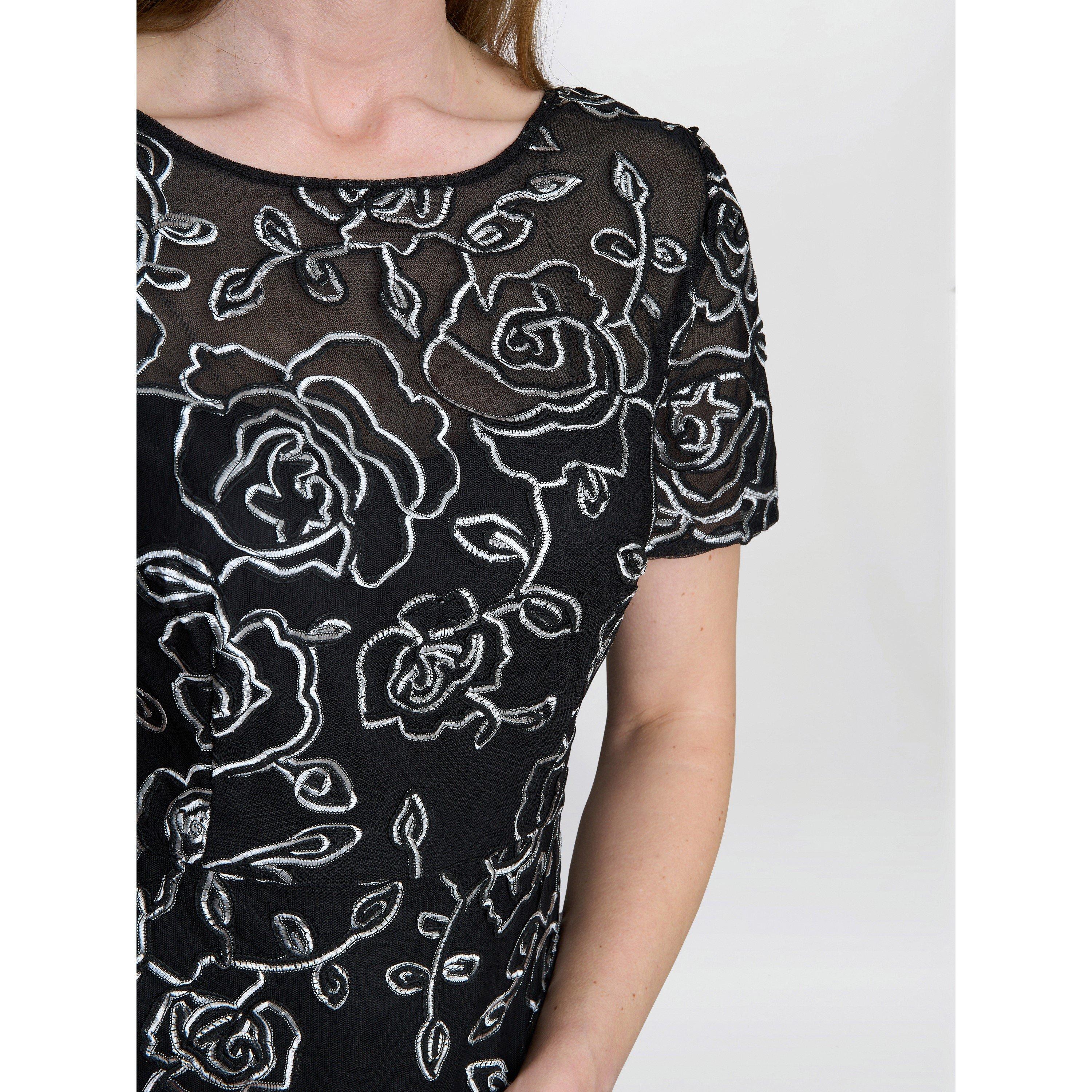 Black / Ivory - Gina Bacconi - Savannah Corded Lace Dress - 5