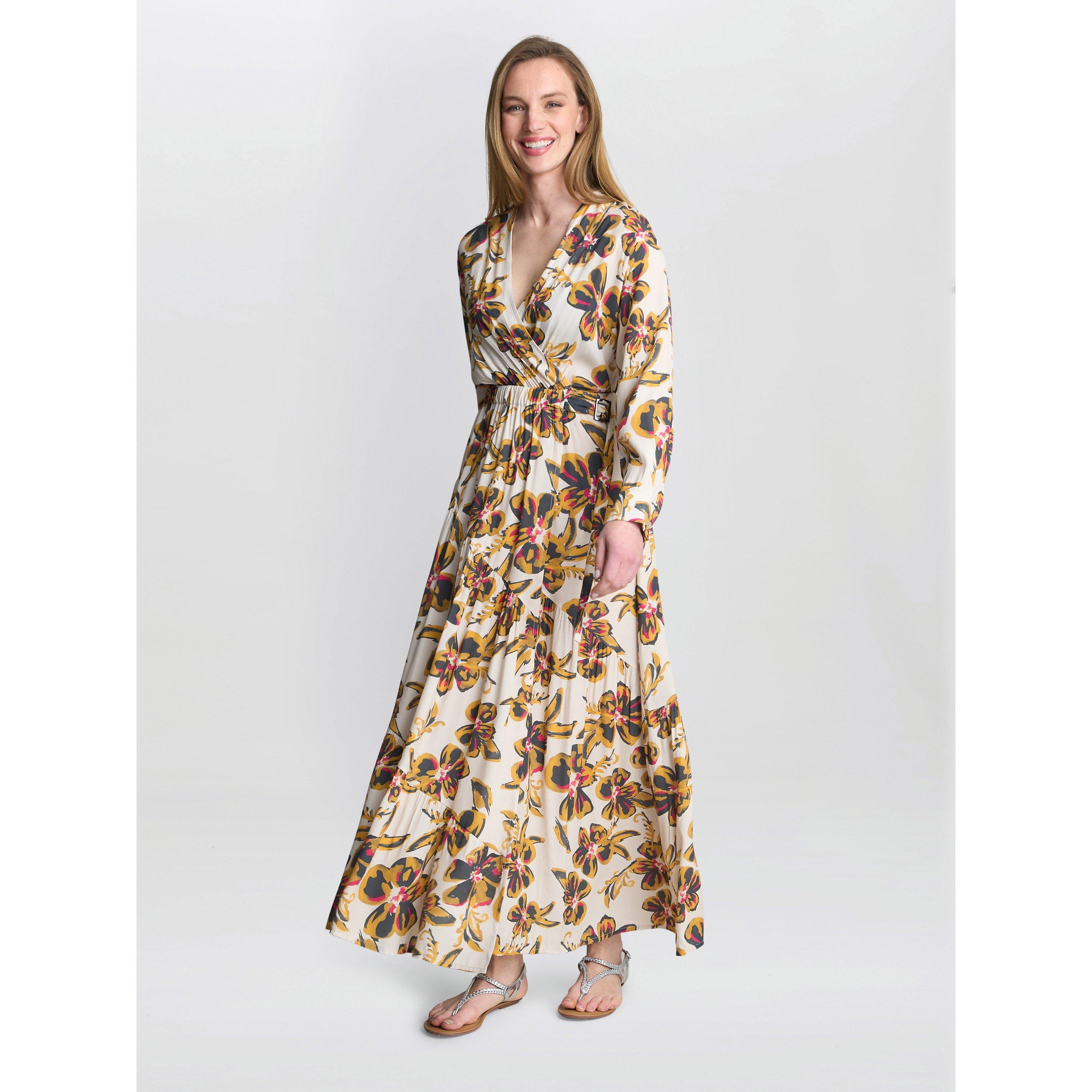 Beige Cream - Gina Bacconi - Women's ROSALEE Belted Fit and Flare Dress - 2