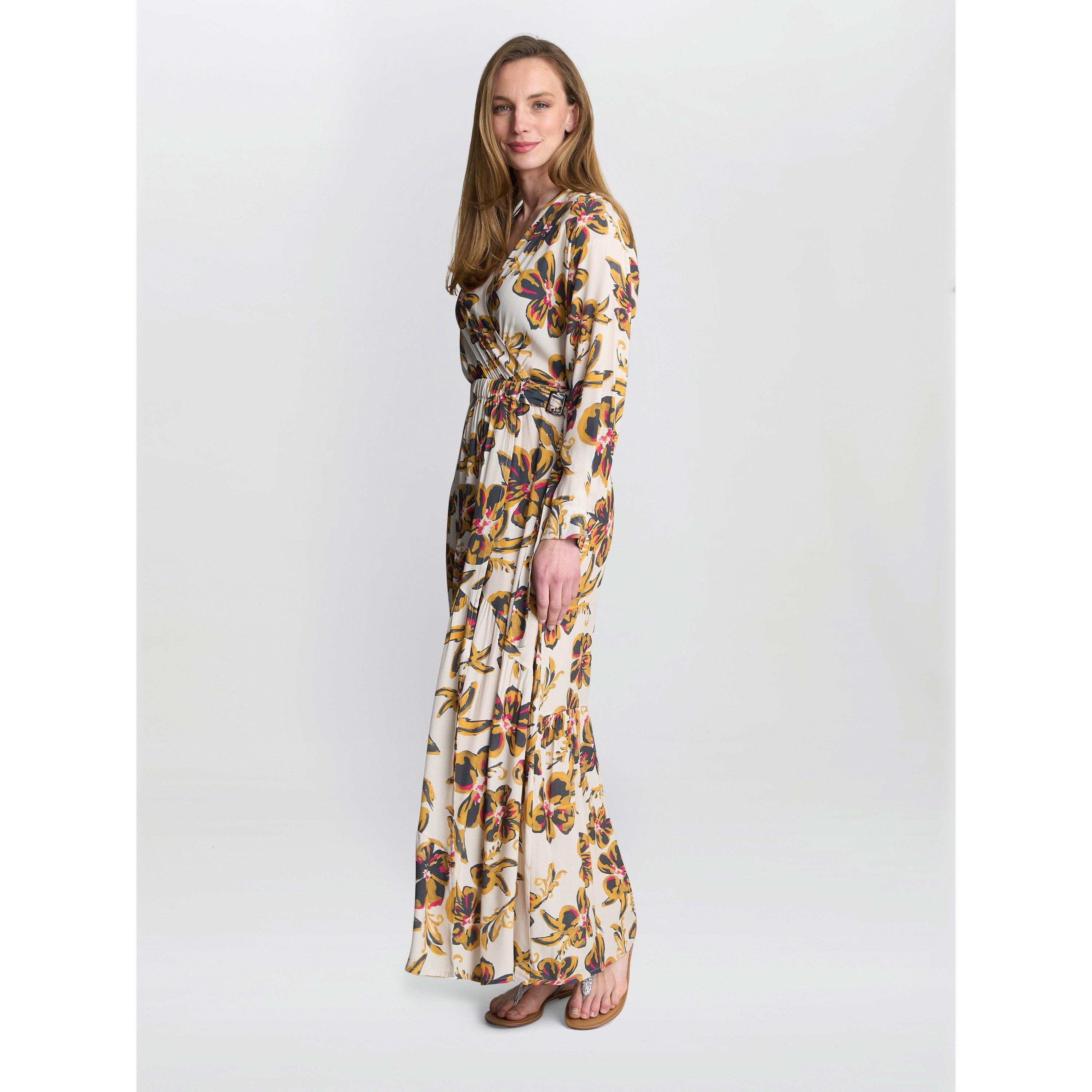 Beige Cream - Gina Bacconi - Women's ROSALEE Belted Fit and Flare Dress - 4