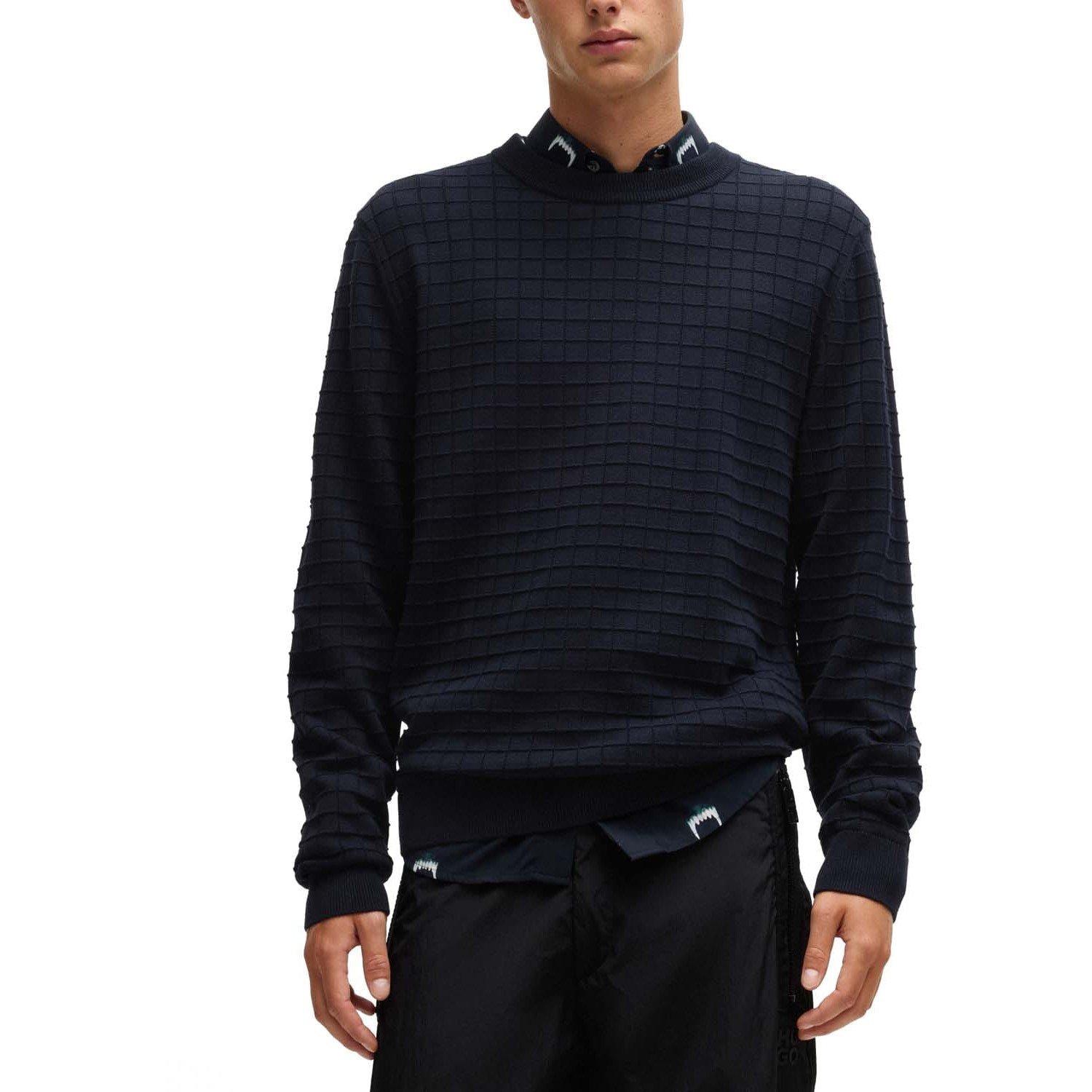 Navy - Hugo - Scoult Grid Pattern Regular-Fit Sweater - 2