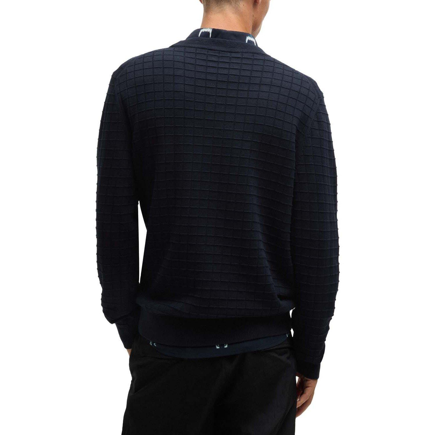 Navy - Hugo - Scoult Grid Pattern Regular-Fit Sweater - 3