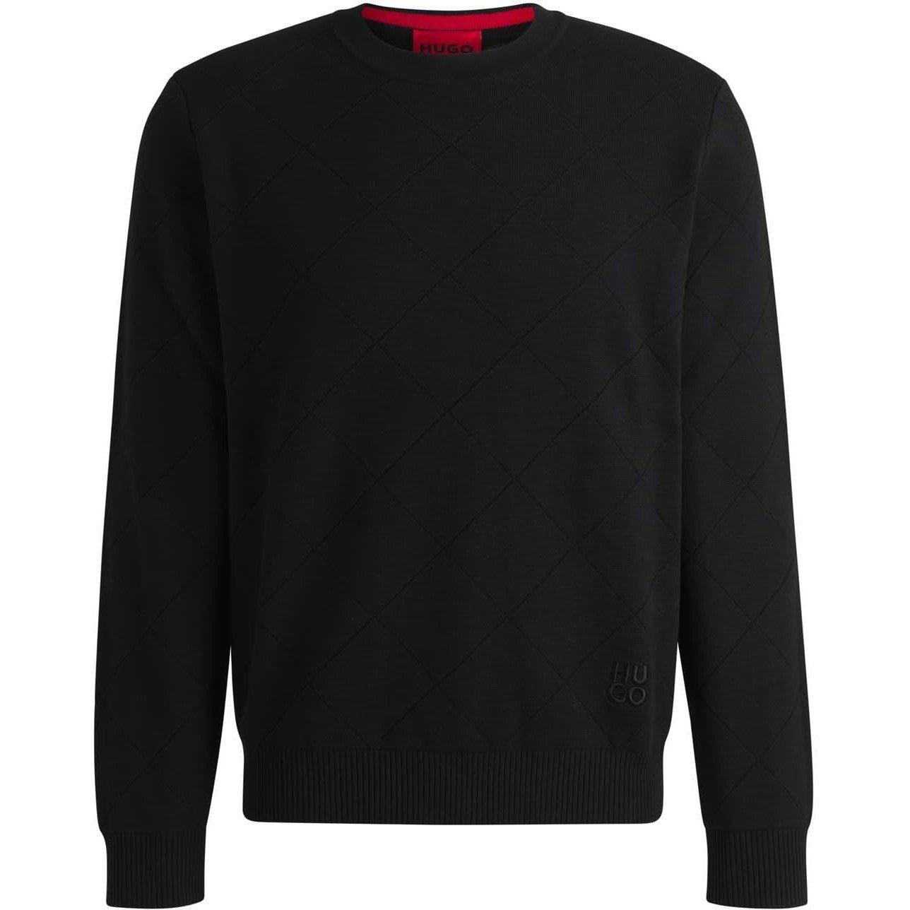 Black - Hugo - Symond Knitted Square Pattern Sweater - 1