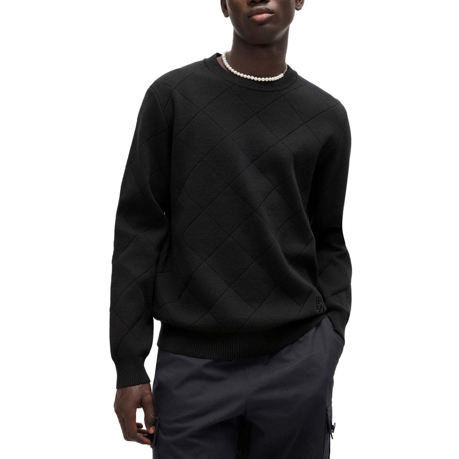 Black - Hugo - Symond Knitted Square Pattern Sweater - 2