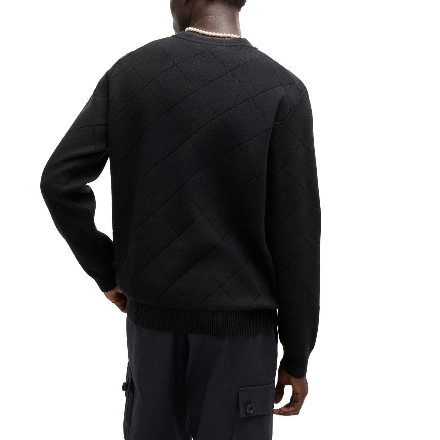 Black - Hugo - Symond Knitted Square Pattern Sweater - 3