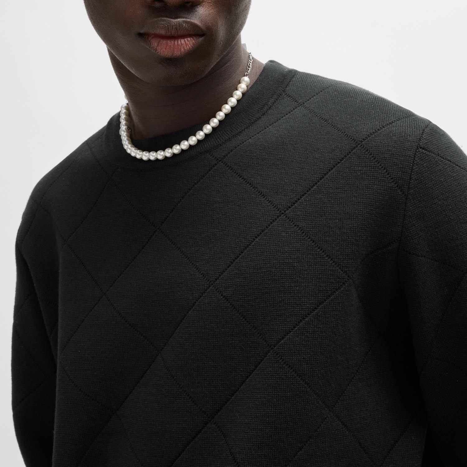 Black - Hugo - Symond Knitted Square Pattern Sweater - 4