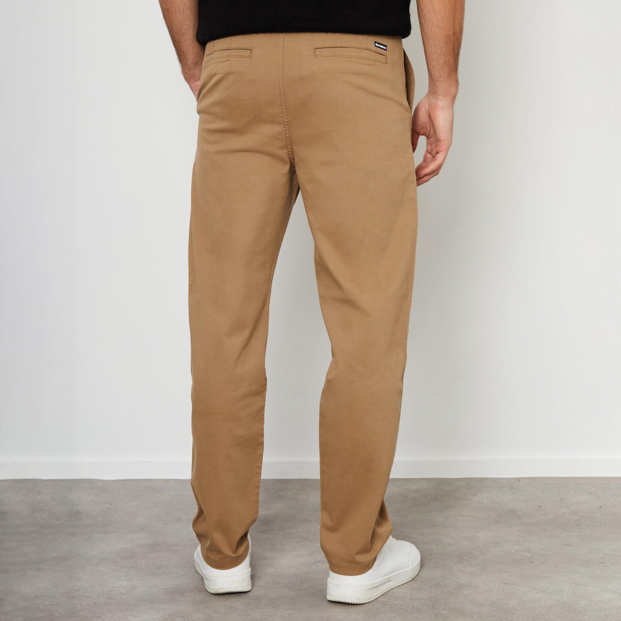 Stone - Threadbare - Cotton Straight Leg Pleated Chino Trousers With St - 2