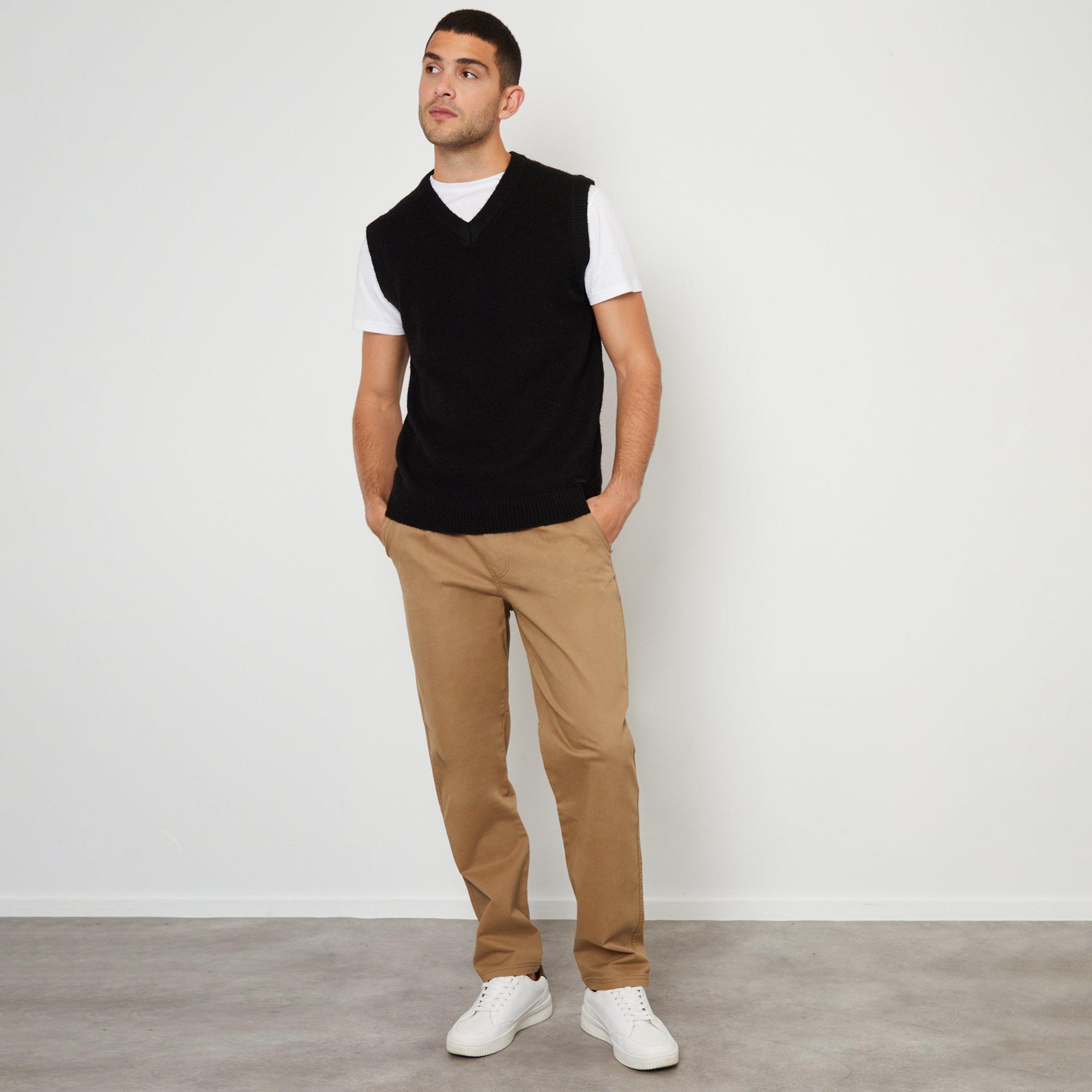 Stone - Threadbare - Cotton Straight Leg Pleated Chino Trousers With St - 3