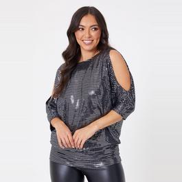 Be You Ladies Glitter Cold Shoulder Top