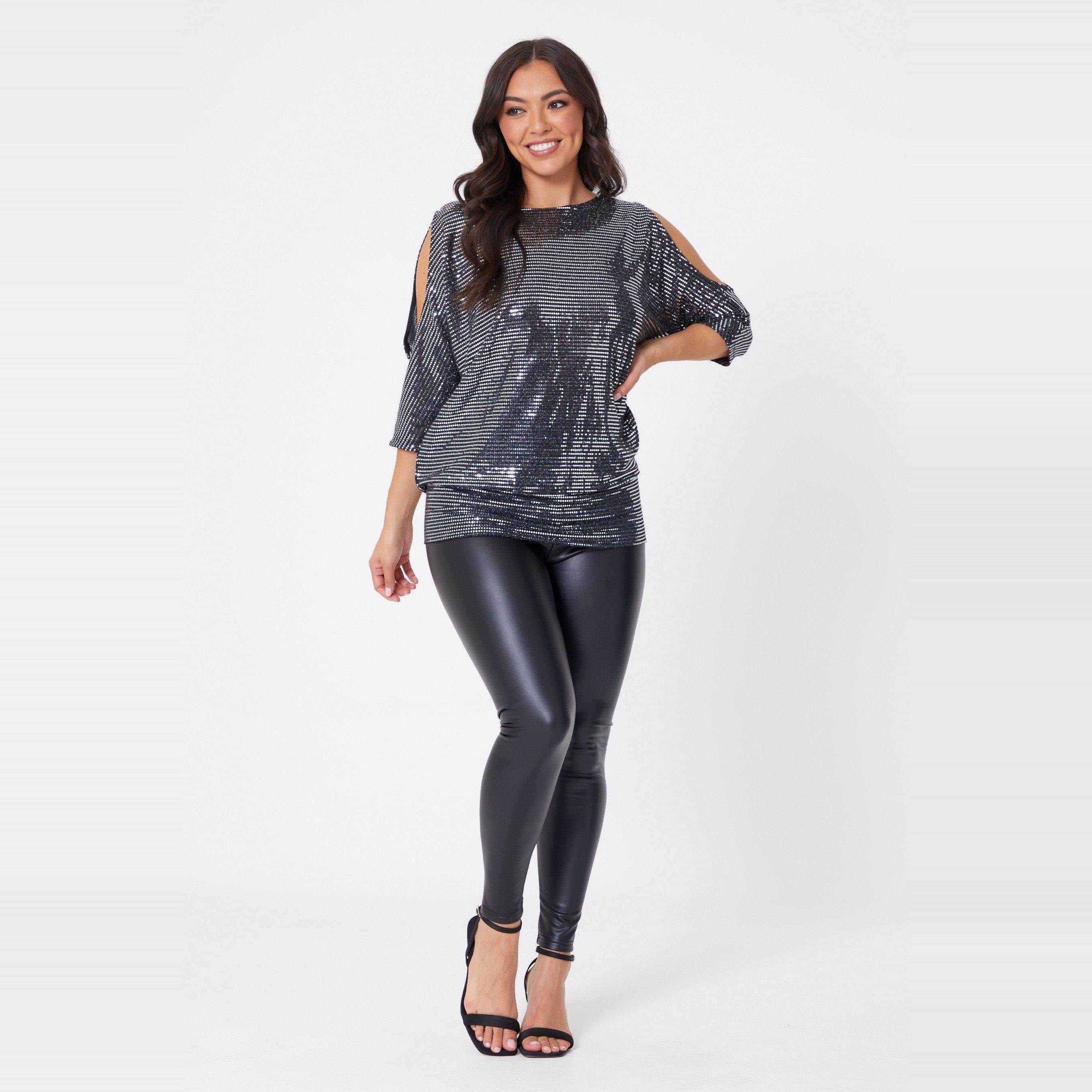Black Silver - Be You - Glitter Cold Shoulder Top - 3
